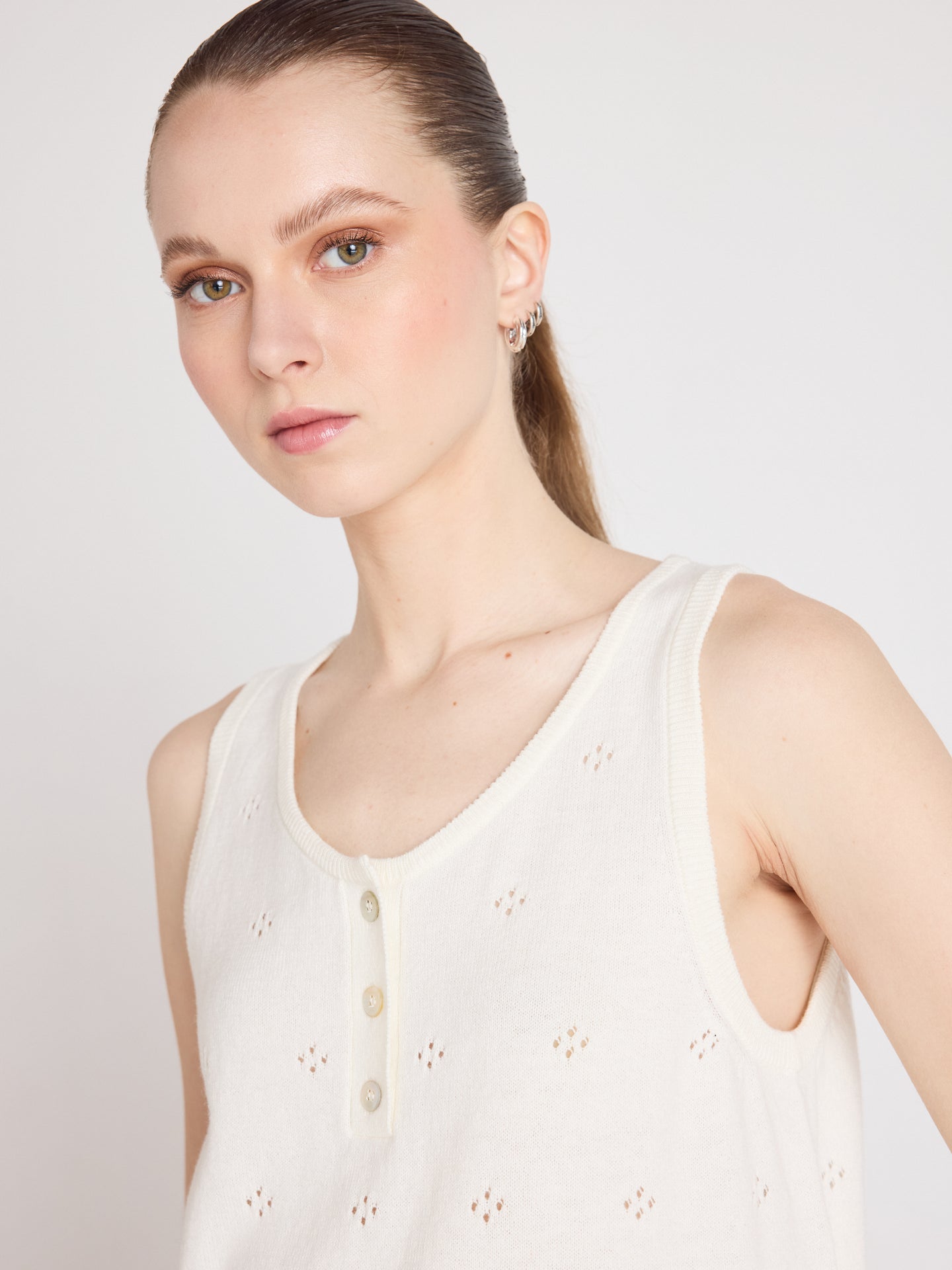 penelope - Canottiera in cotone e cashmere - cream