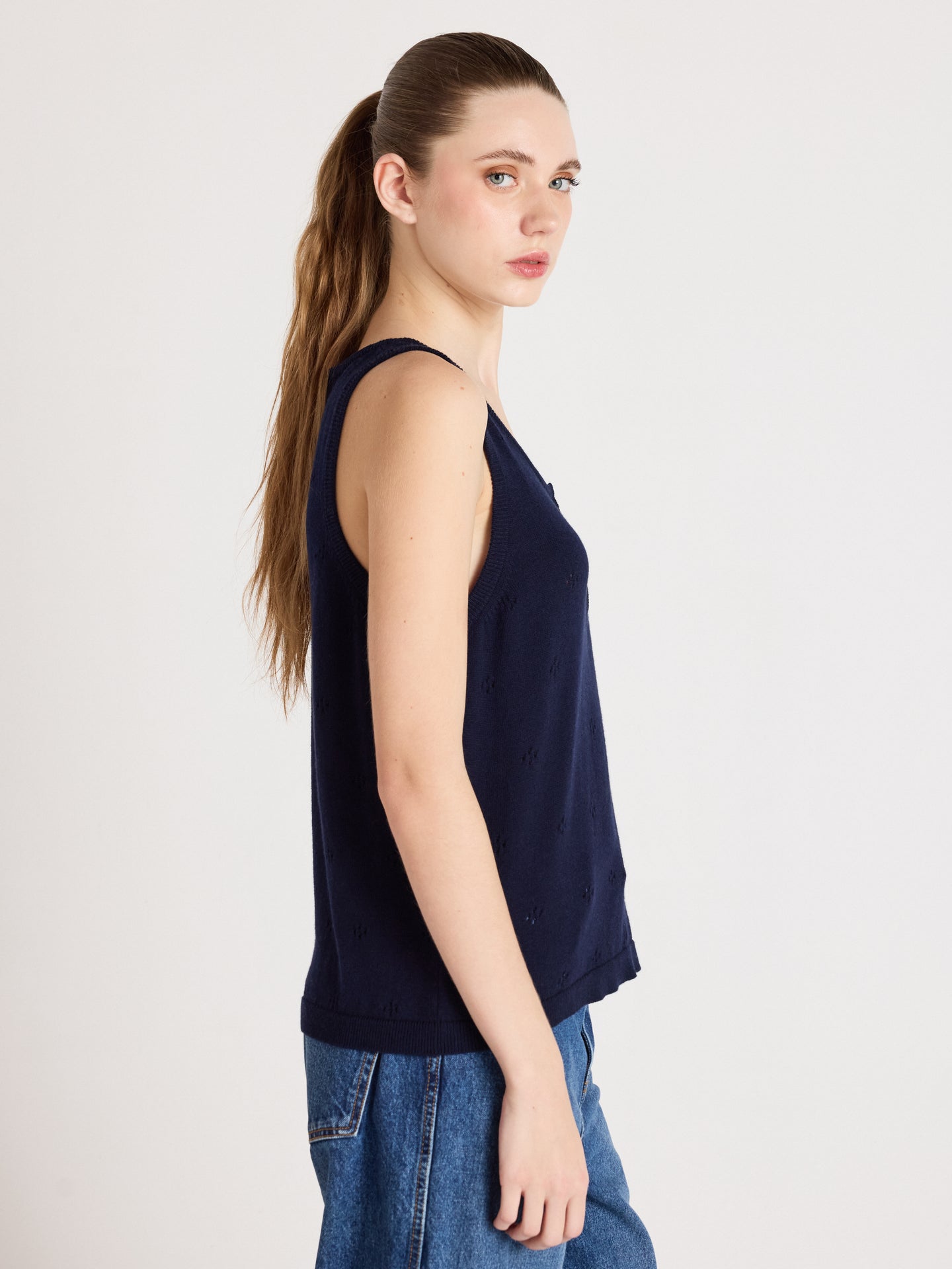 penelope - Canottiera in cotone e cashmere - navy