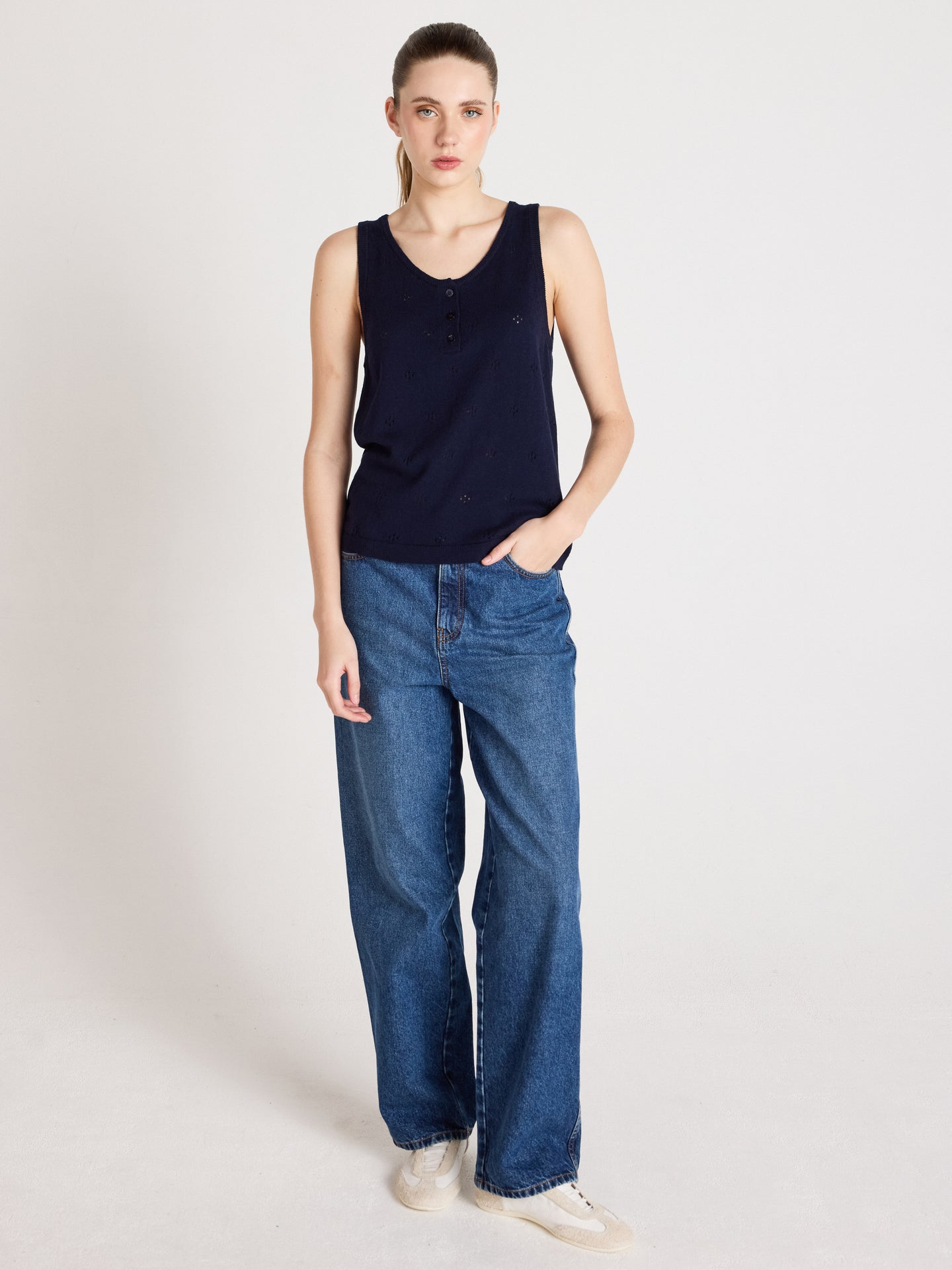 penelope - Canottiera in cotone e cashmere - navy