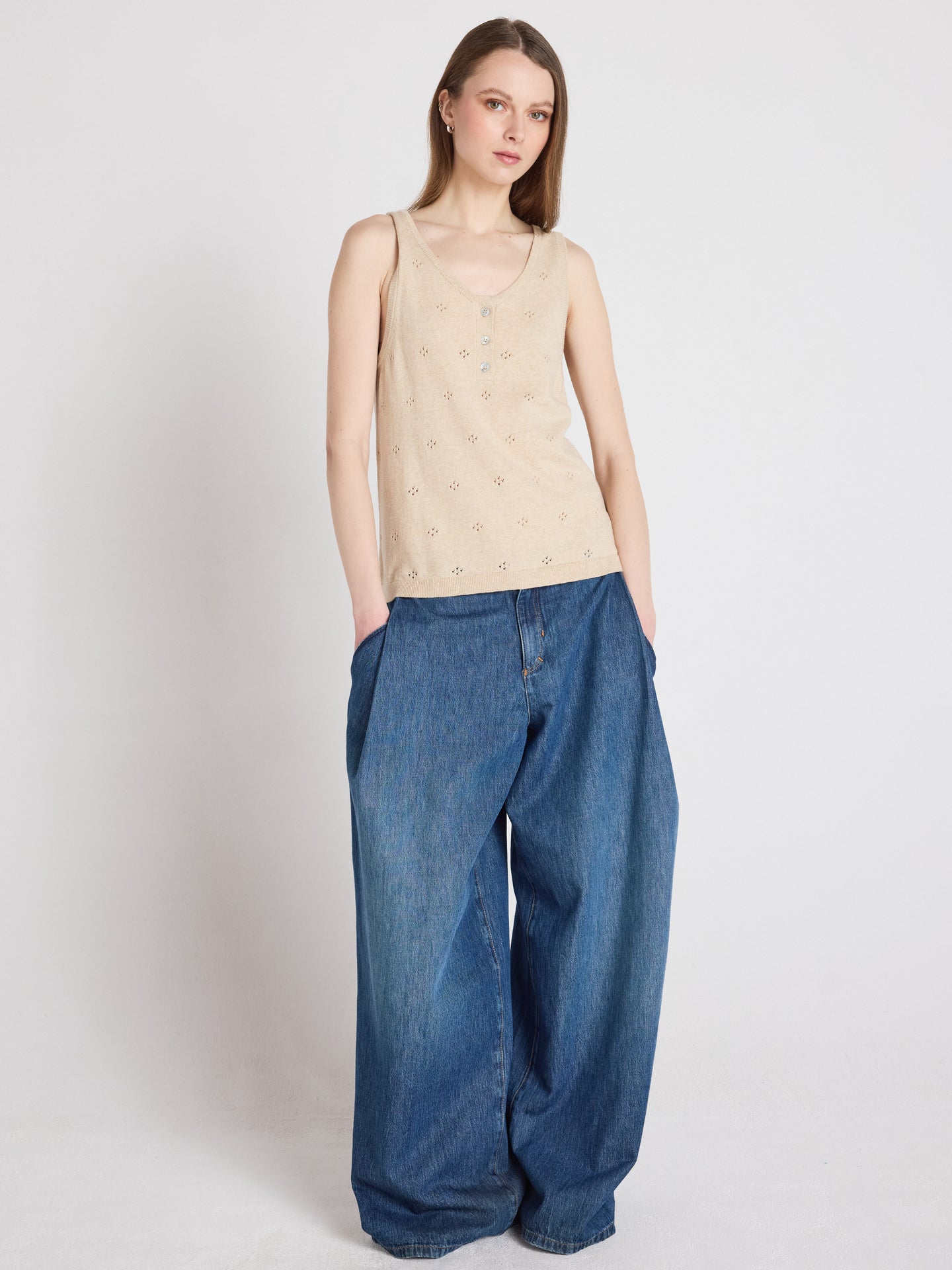 penelope - Canottiera in cotone e cashmere - ecrù