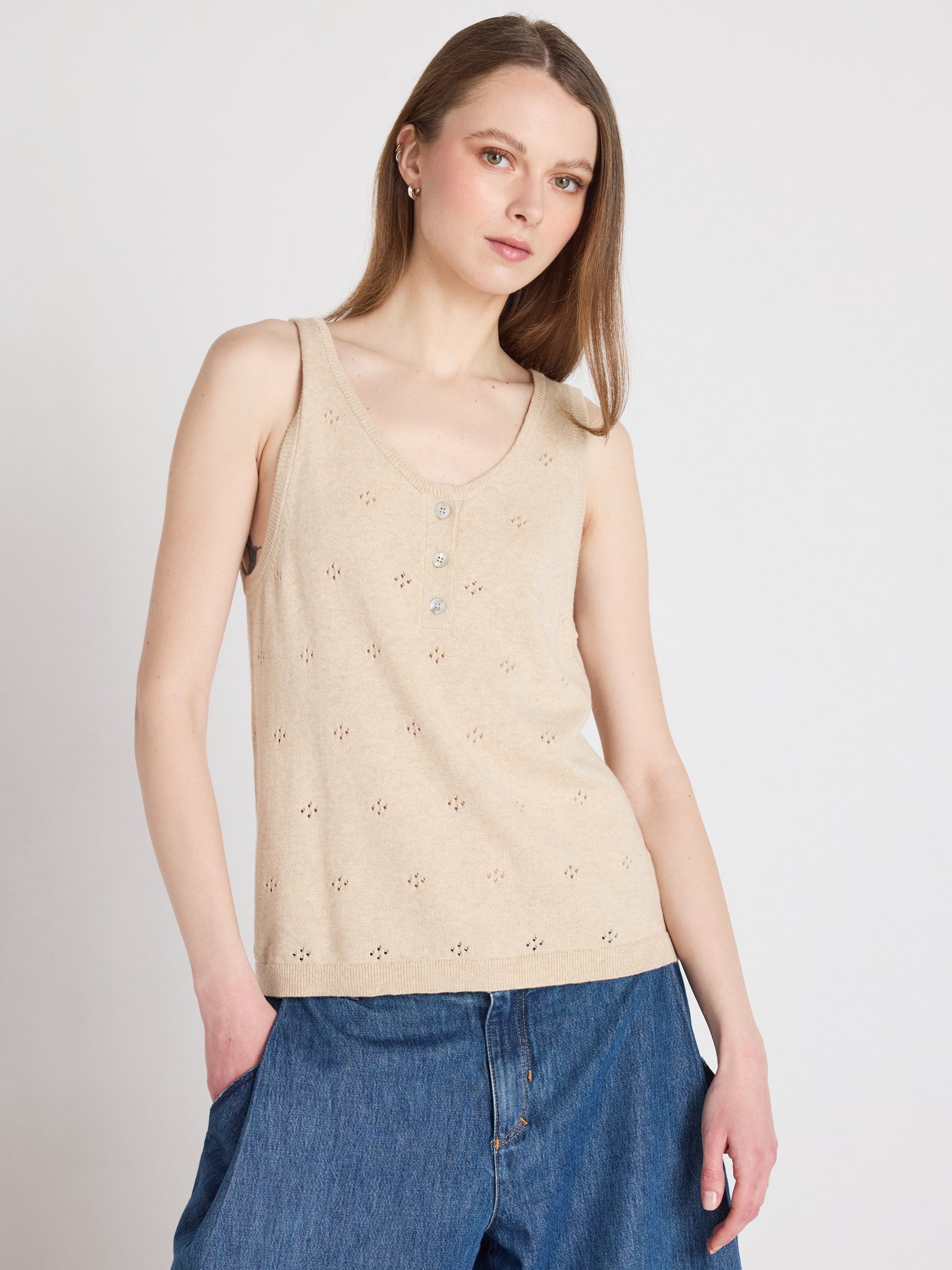 penelope - Débardeur coton cachemire - oat