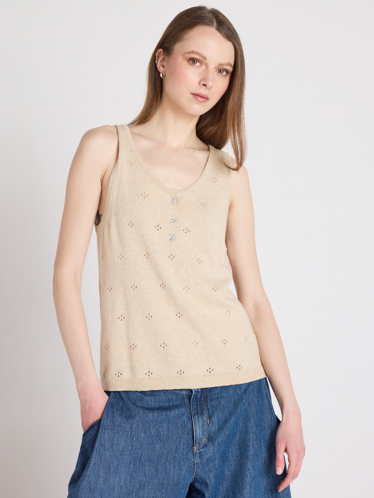 penelope - Débardeur coton cachemire - oat