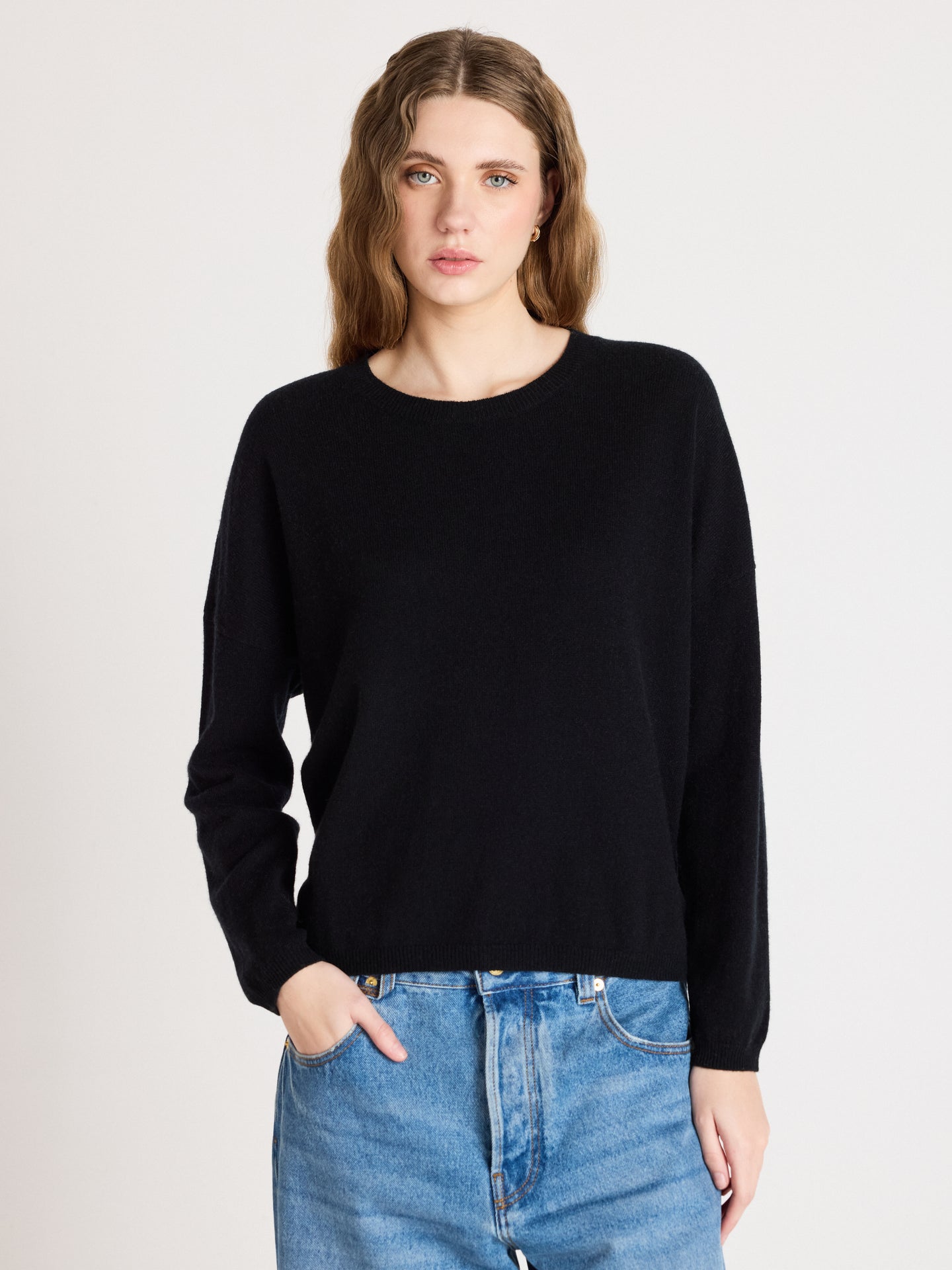 kaira round neck sweater - cashmere - black