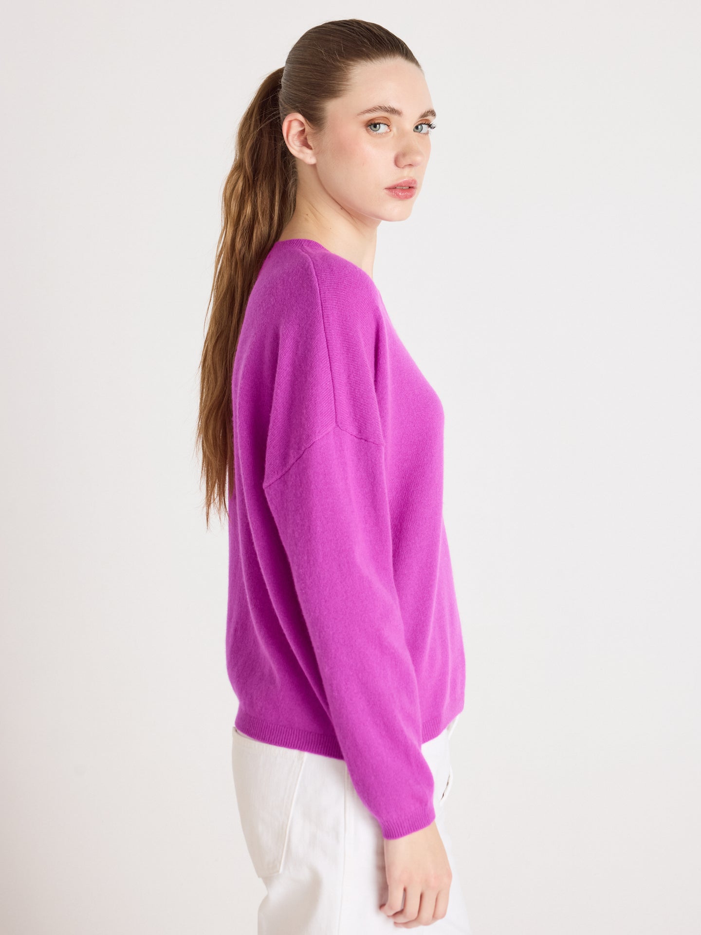 kaira round neck sweater - cashmere - purple neon