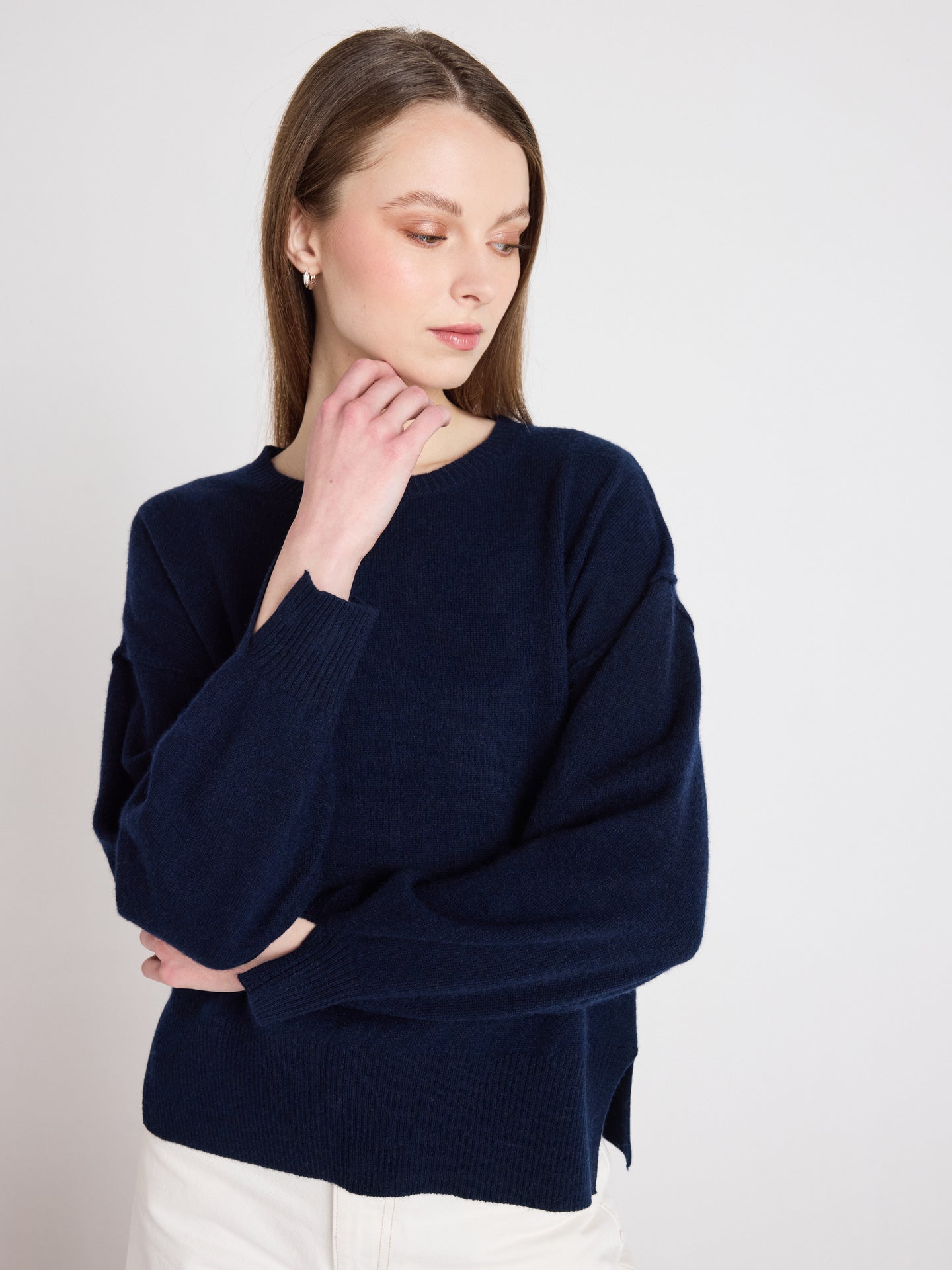 caterina round neck sweater - cashmere - navy