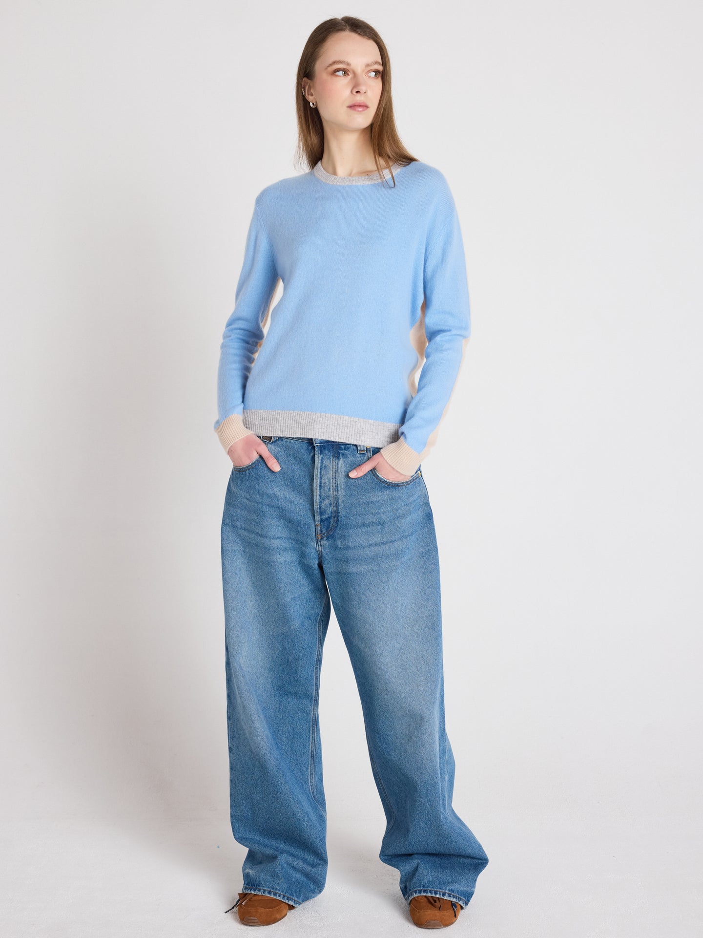 zoey round neck sweater - cashmere - provence blue