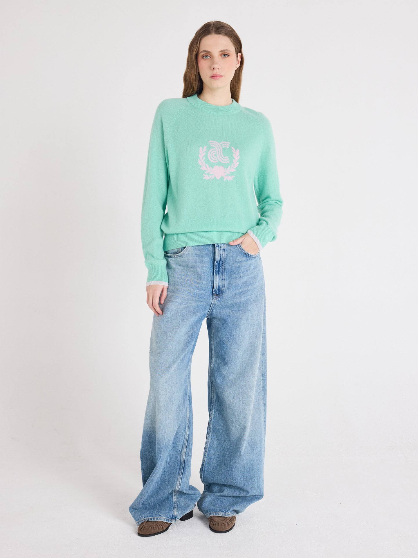 Hailey - gemusterter Kaschmirpullover - cactus