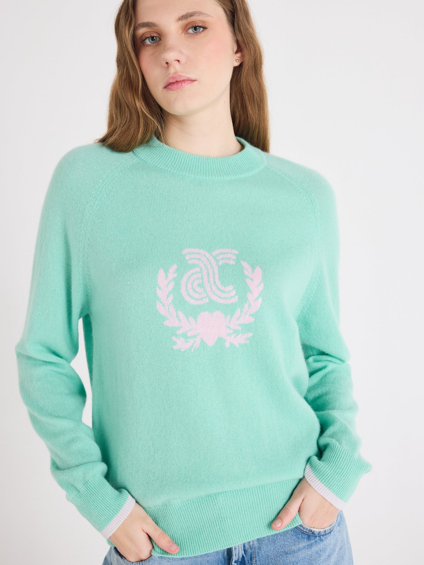Hailey - gemusterter Kaschmirpullover - cactus