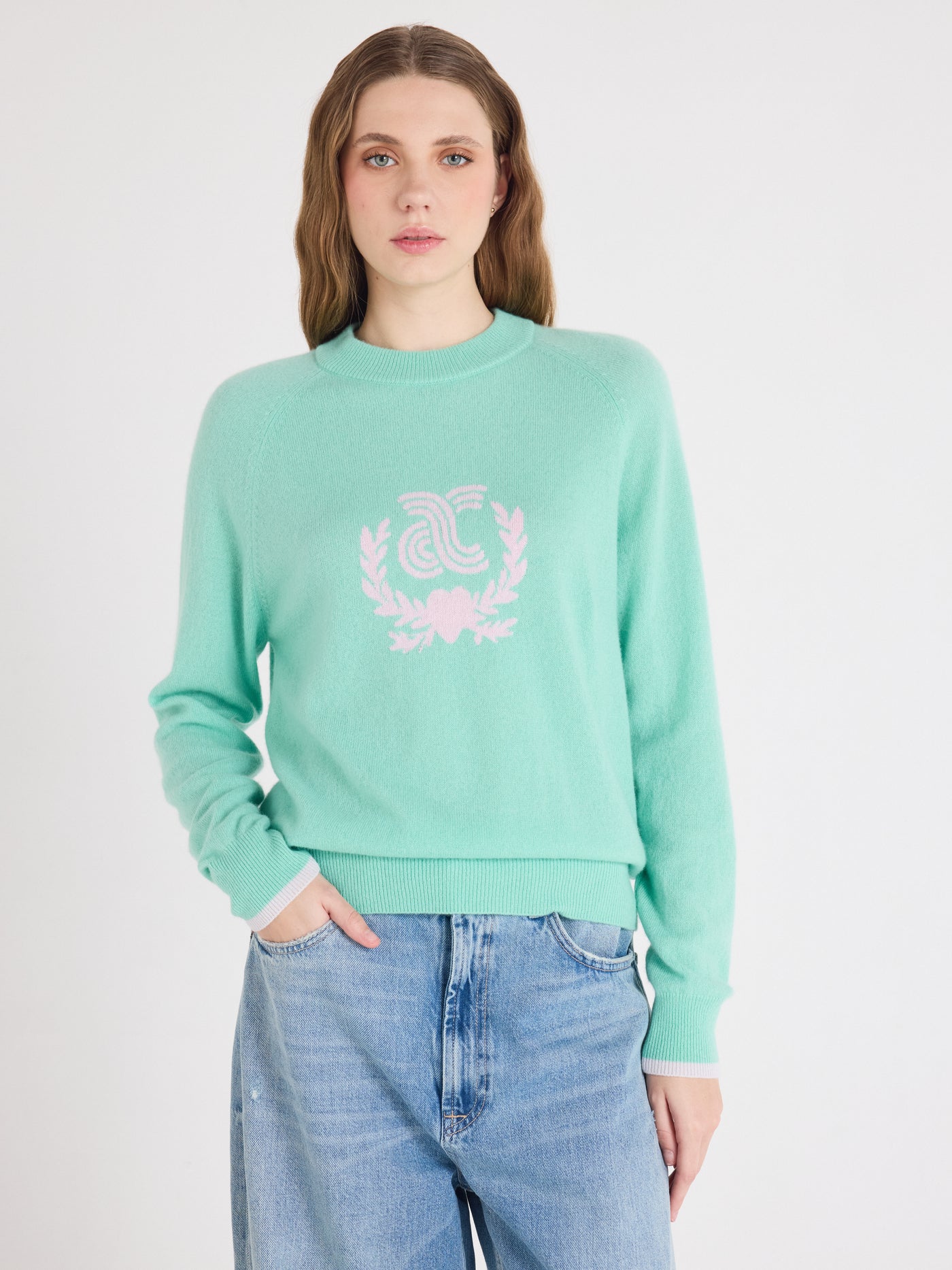 Hailey - gemusterter Kaschmirpullover - cactus