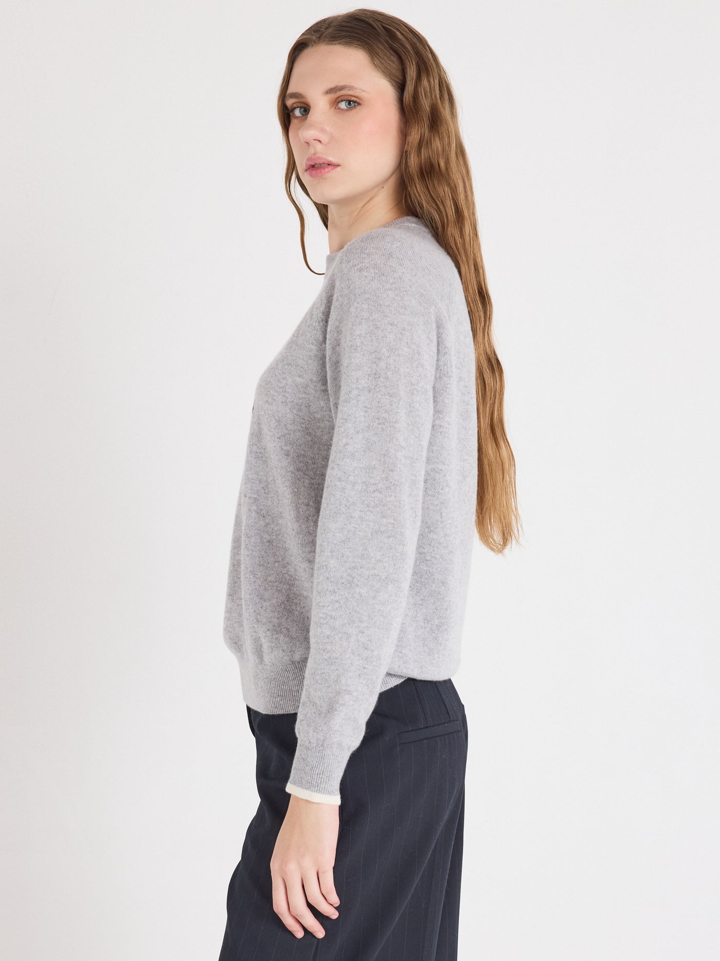 hailey - Trui van kasjmier met patroon - light heather grey