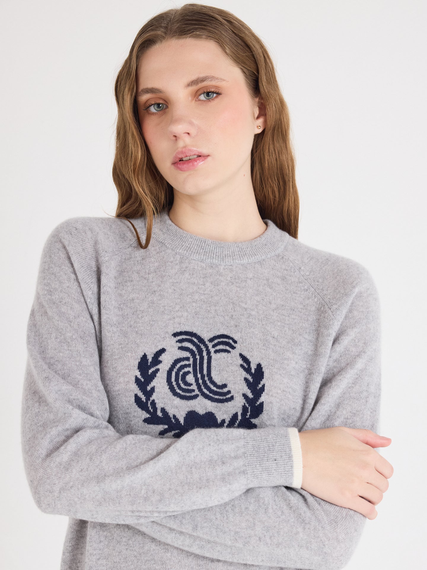 hailey round neck sweater - cashmere - light heather gray