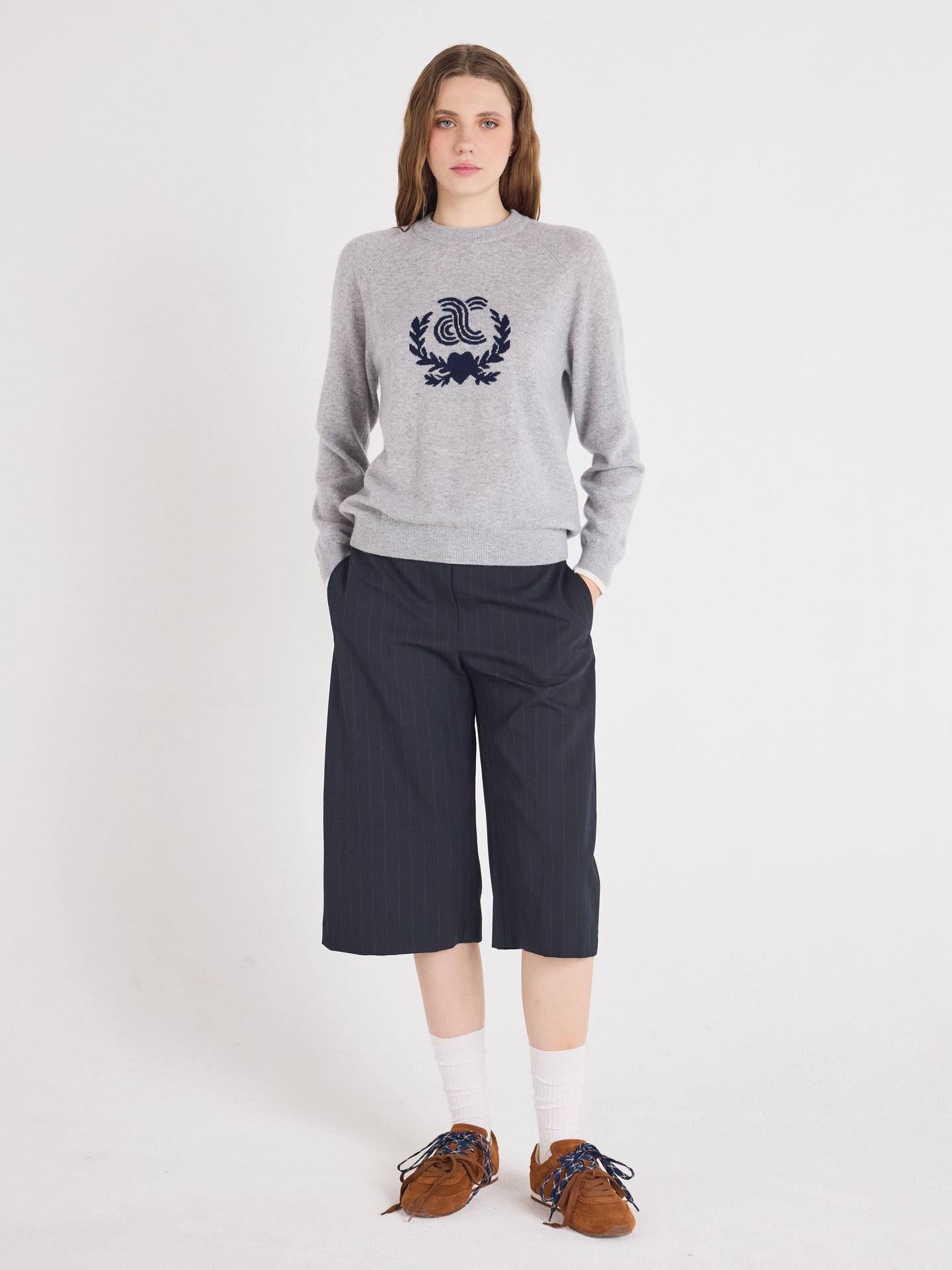 hailey - Trui van kasjmier met patroon - light heather grey