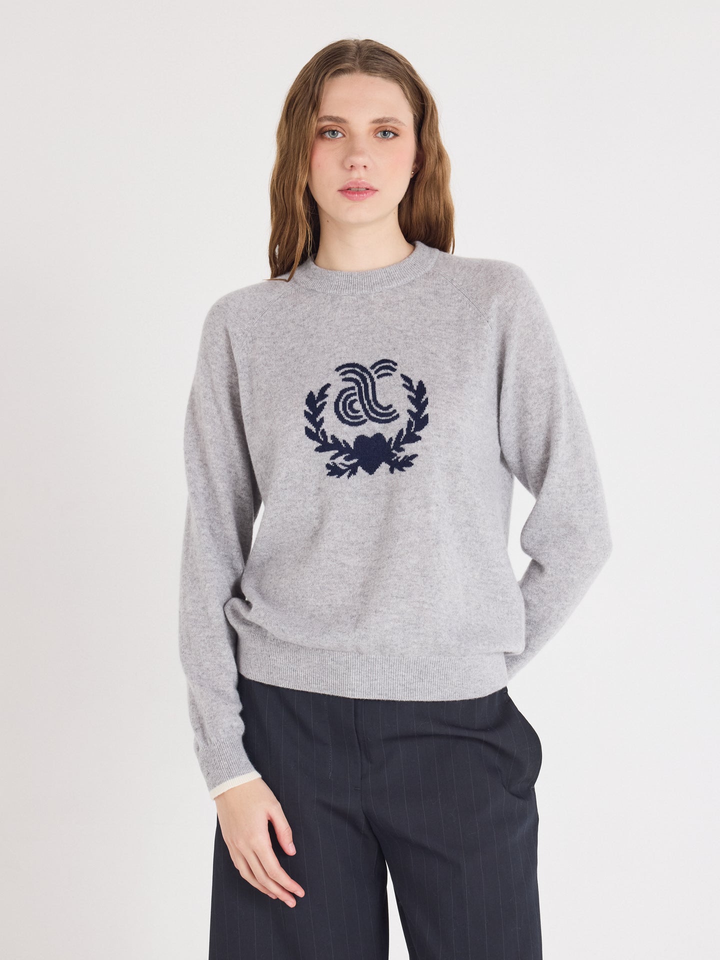 hailey - Trui van kasjmier met patroon - light heather grey