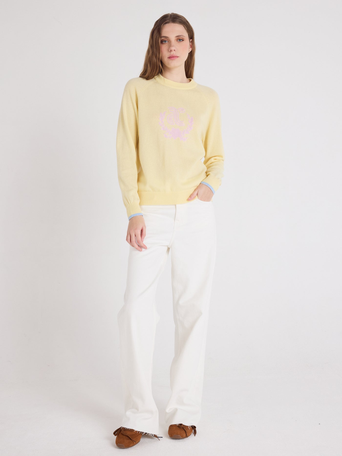 Hailey - gemusterter Kaschmirpullover - limelight