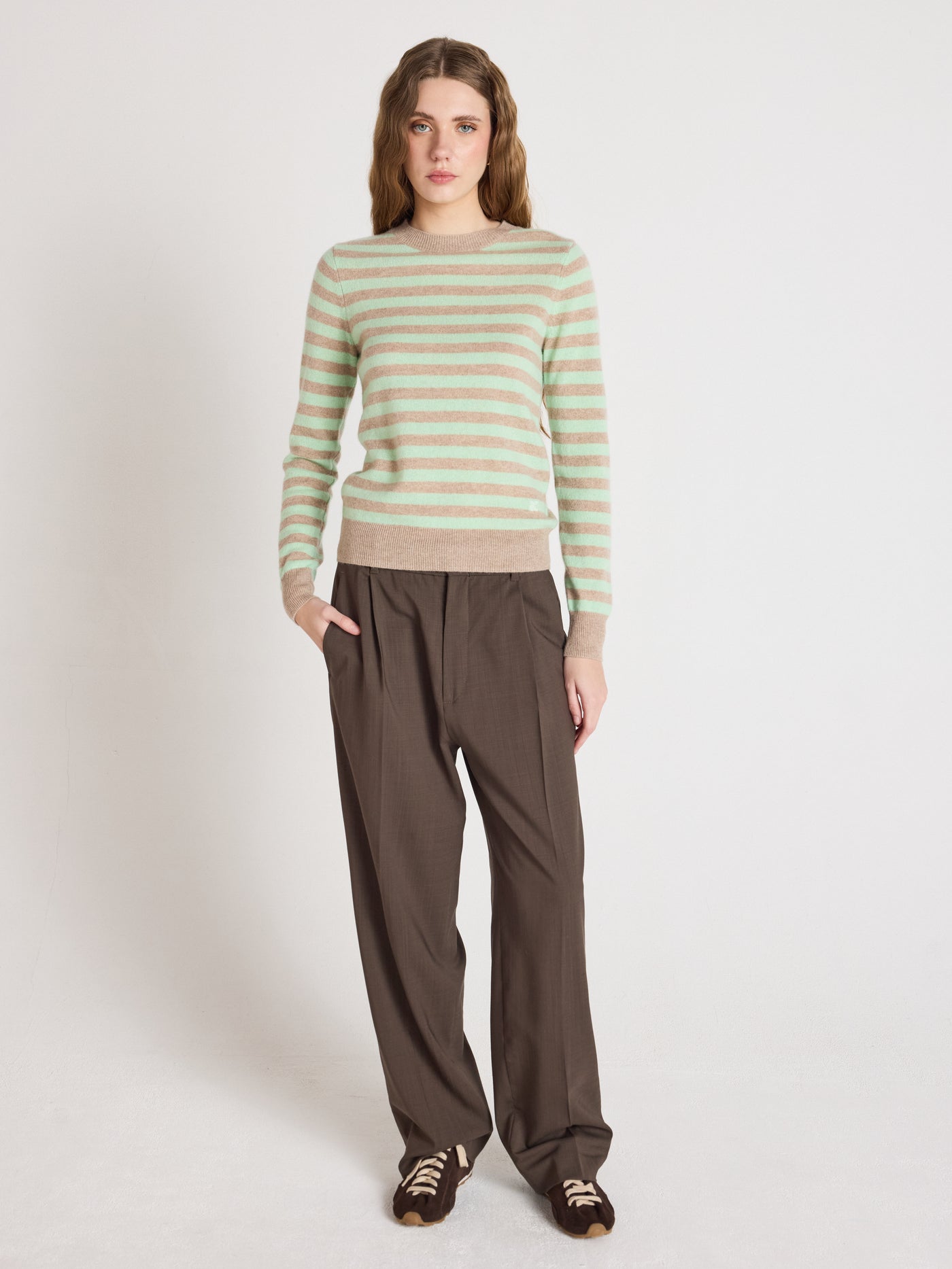 Marge - Gestreifter Kaschmirpullover - mint