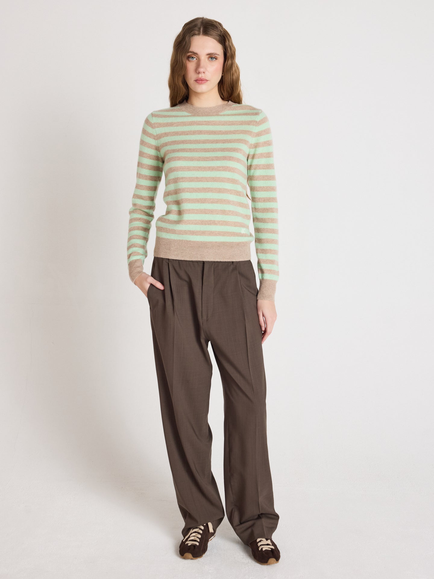 Marge - Gestreifter Kaschmirpullover - mint