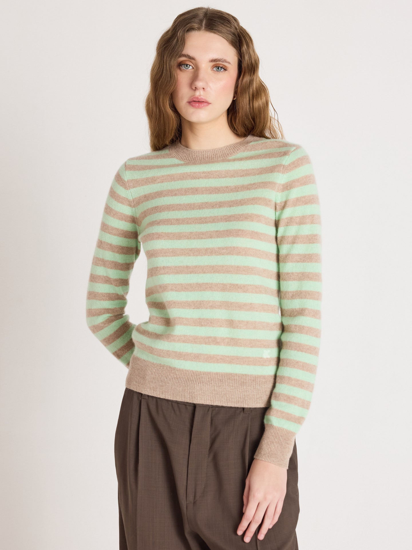 Marge - Gestreifter Kaschmirpullover - mint