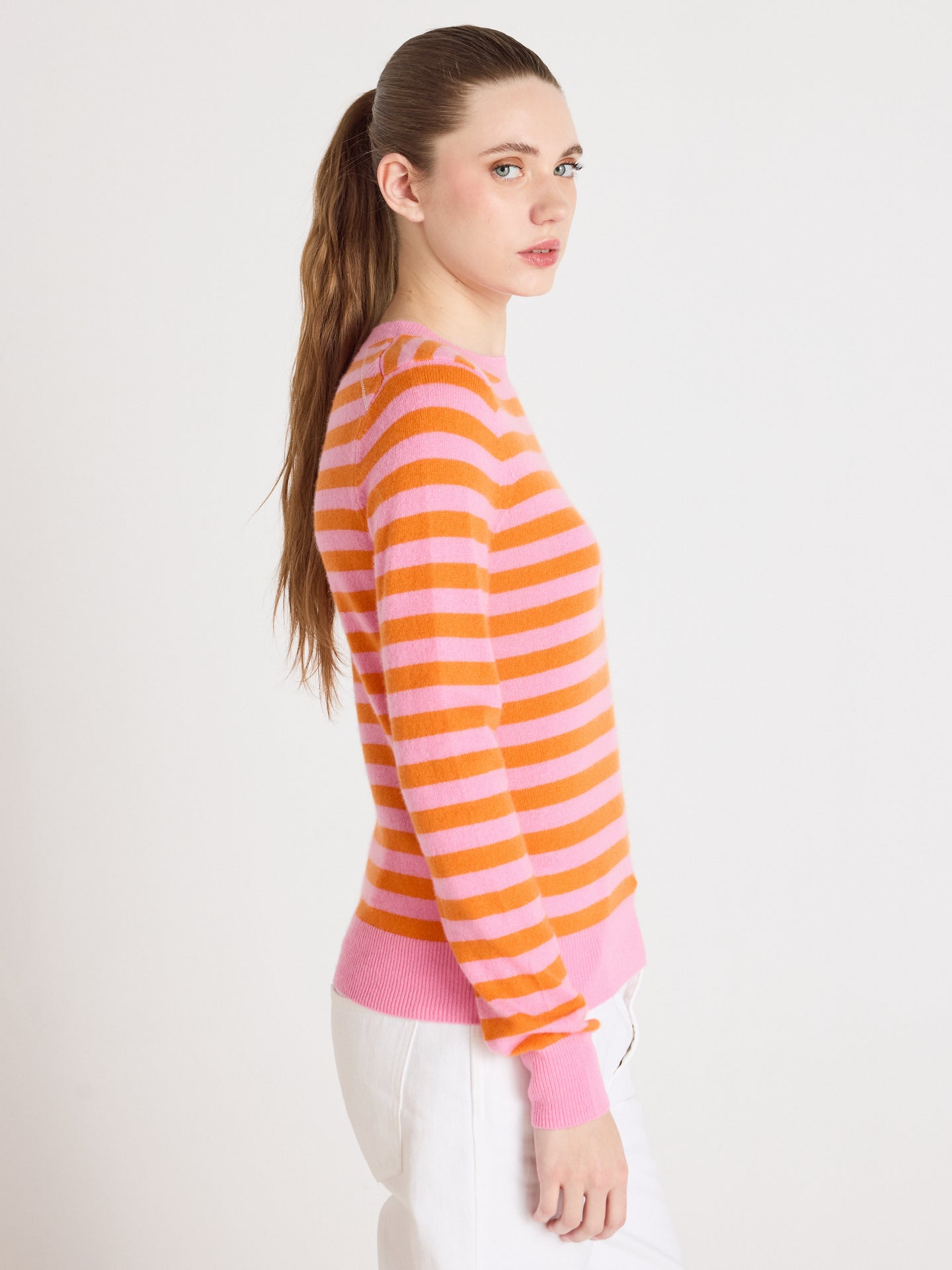 pull marinière col rond marge - cachemire - pink