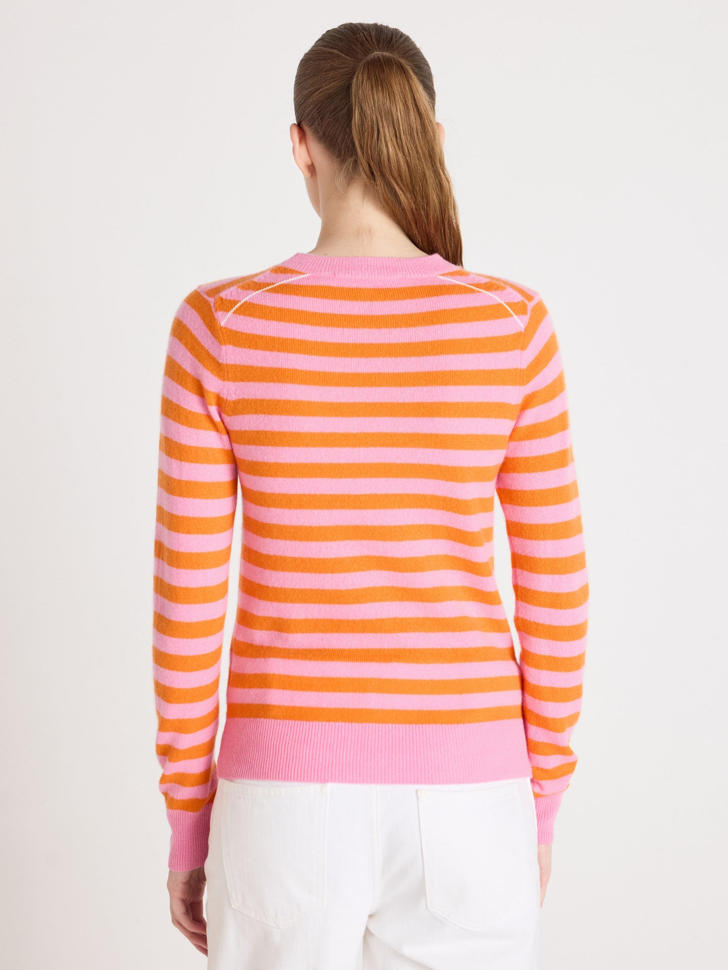 pull marinière col rond marge - cachemire - pink