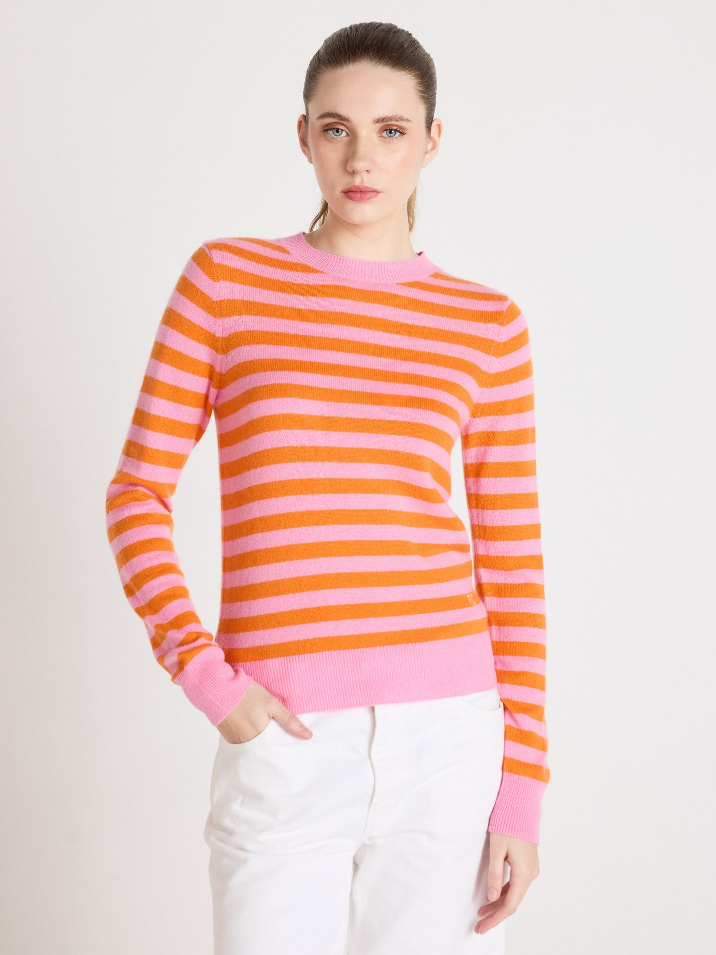 Marge - Gestreifter Kaschmirpullover - pink