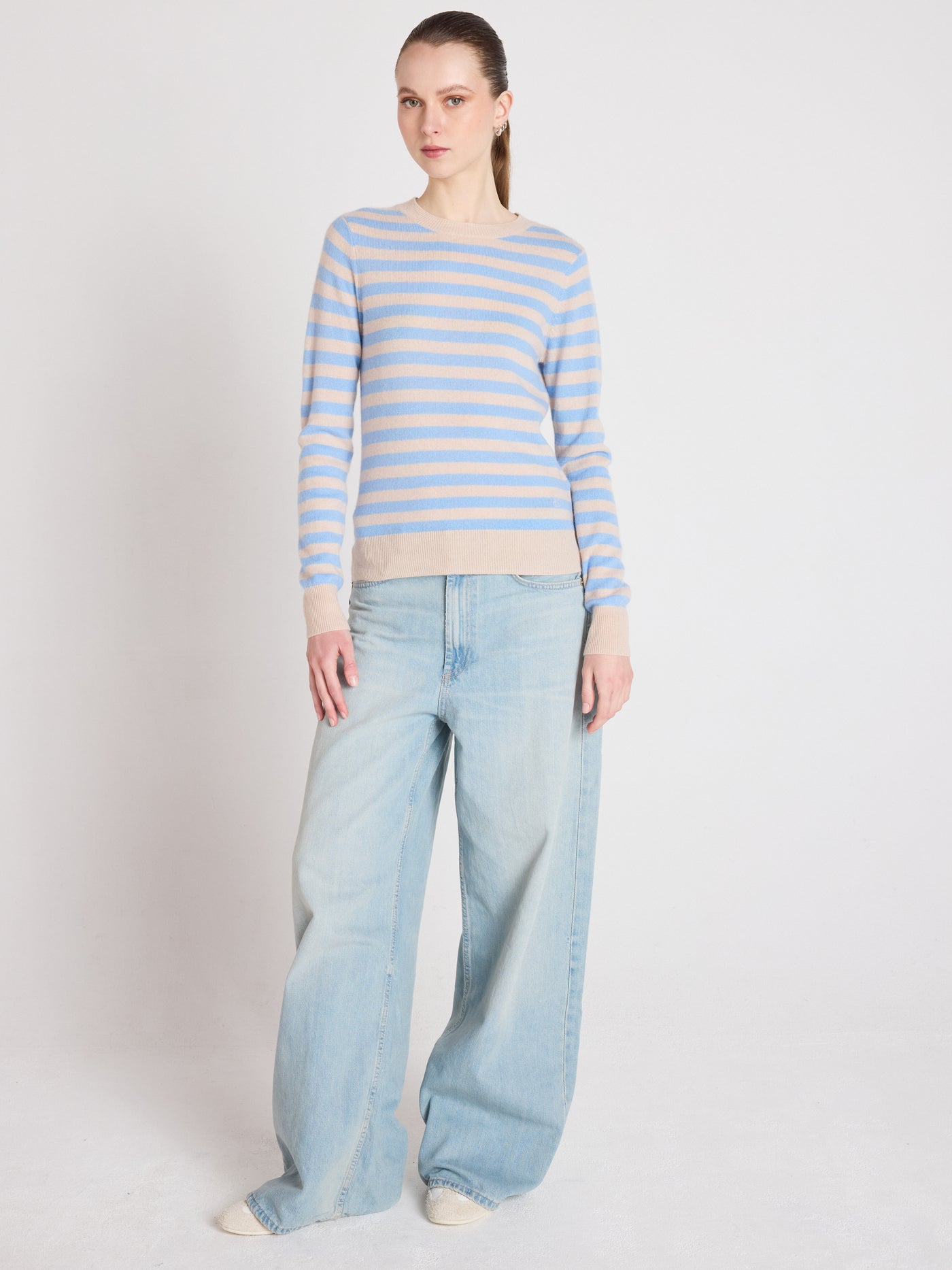 Marge - Gestreifter Kaschmirpullover - provence blue