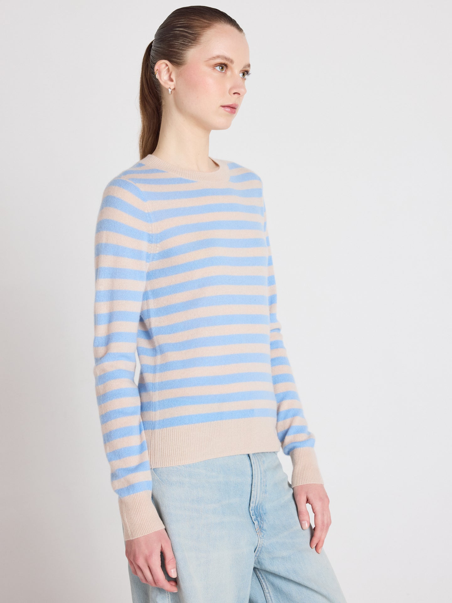 ronde hals gestreepte trui marge - kasjmier - provence blue