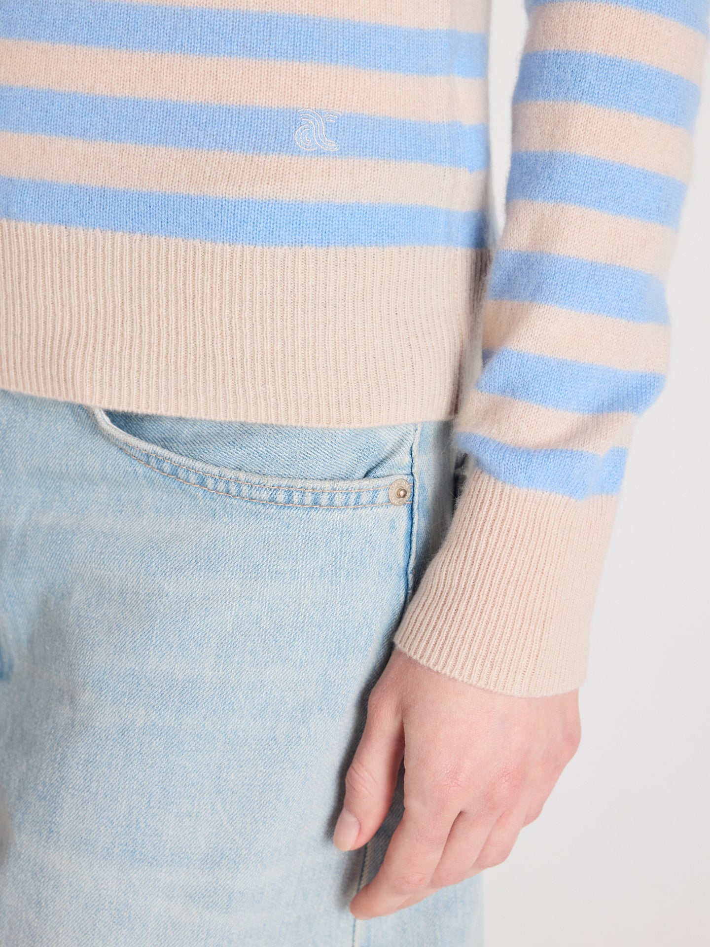 ronde hals gestreepte trui marge - kasjmier - provence blue