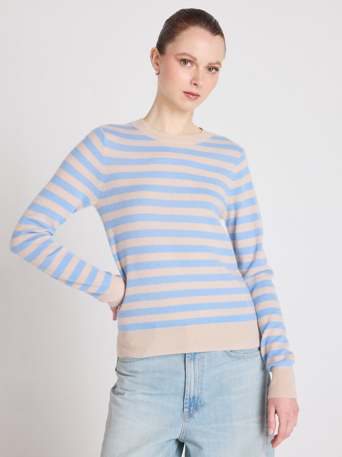 Marge - Gestreifter Kaschmirpullover - provence blue