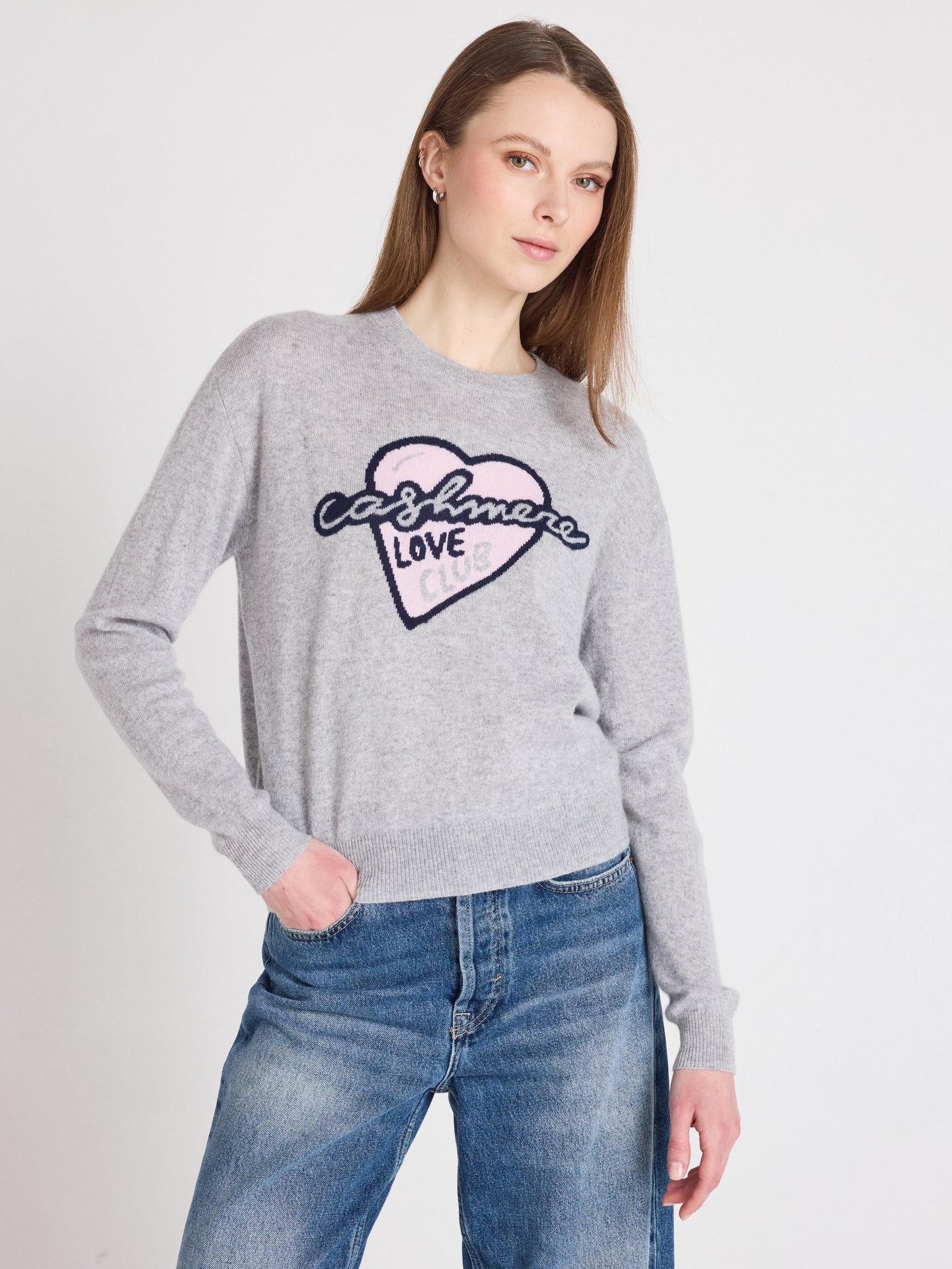 Leah - gemusterter Kaschmirpullover - light heather grey
