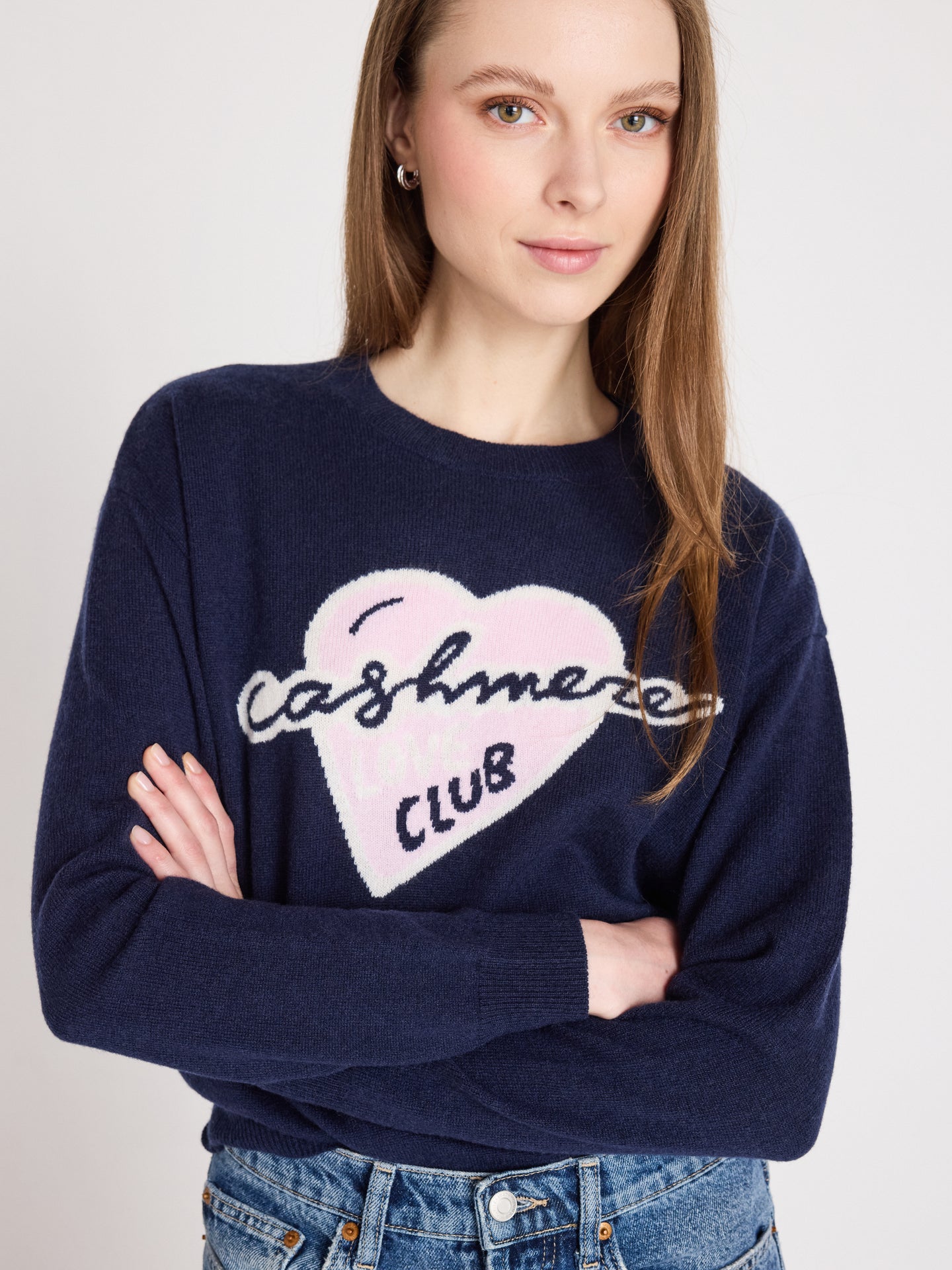 Leah - gemusterter Kaschmirpullover - Navy