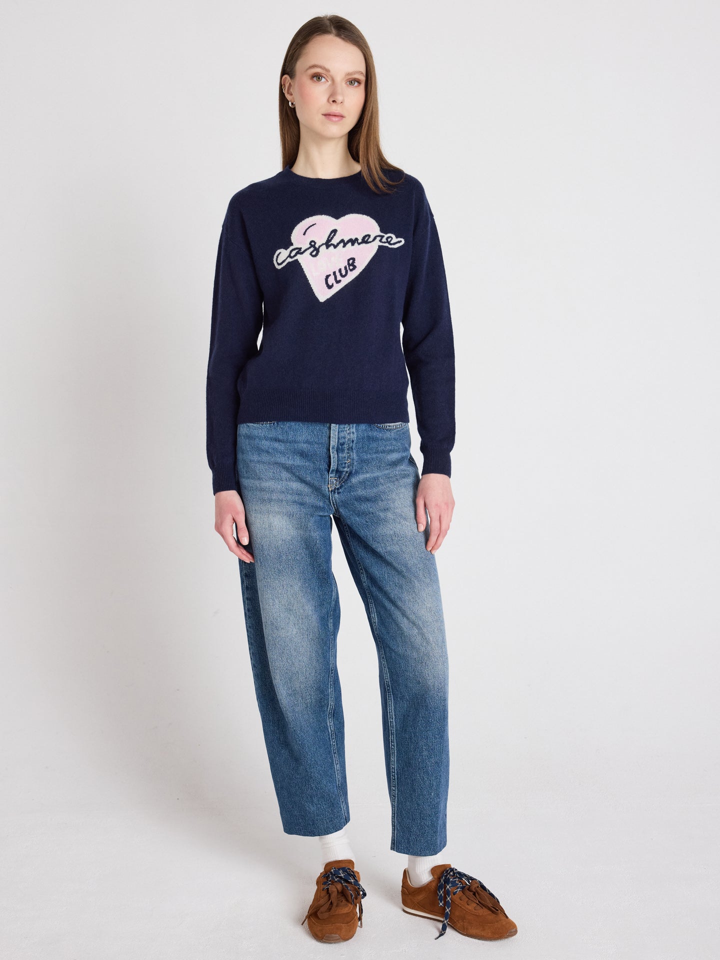 Leah - gemusterter Kaschmirpullover - Navy