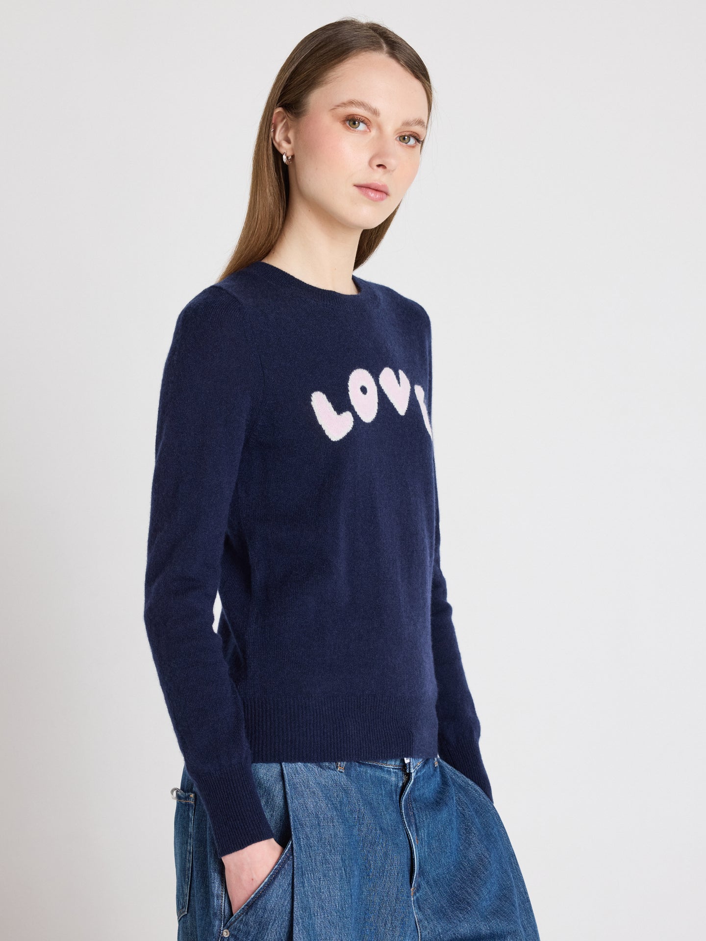 ronde hals trui kylie - kasjmier - navy