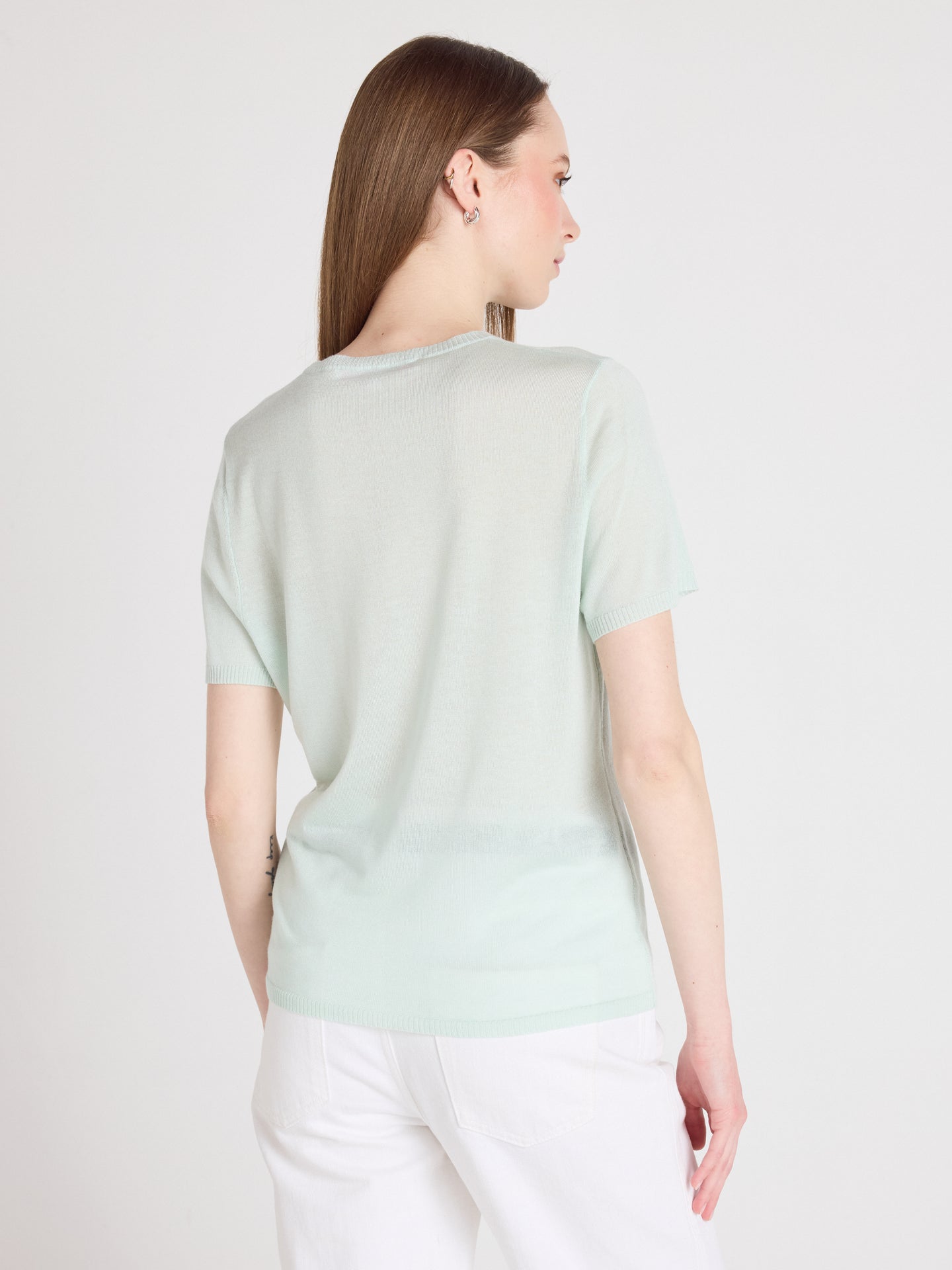 maria Kurzarm pullover - Baumwoll und Kaschmir - mint