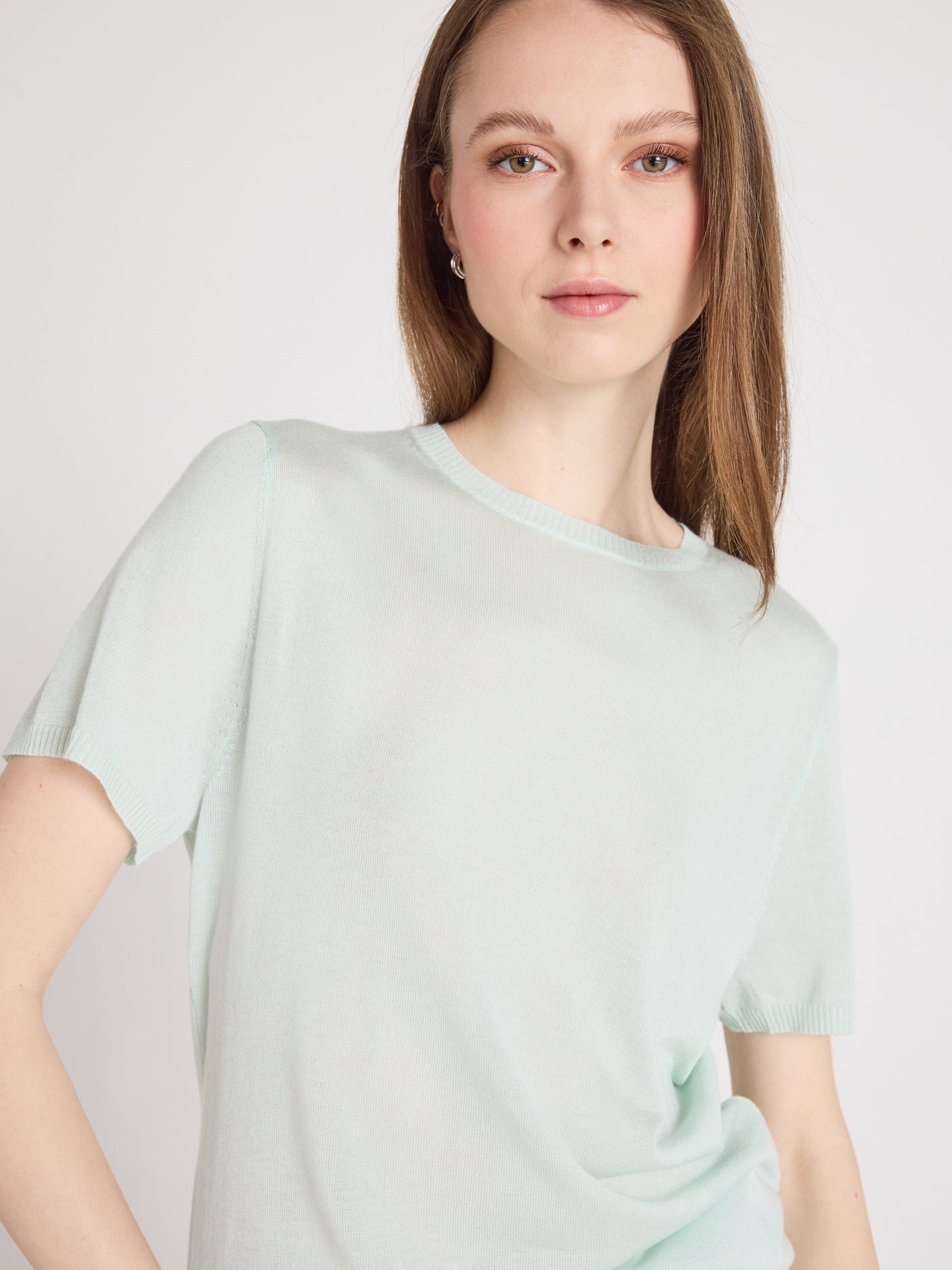 maria Kurzarm pullover - Baumwoll und Kaschmir - mint