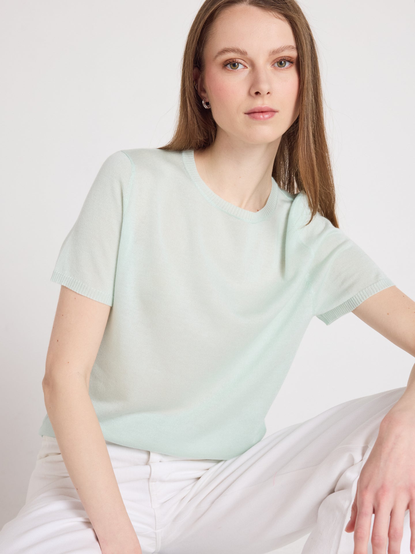 maria Kurzarm pullover - Baumwoll und Kaschmir - mint