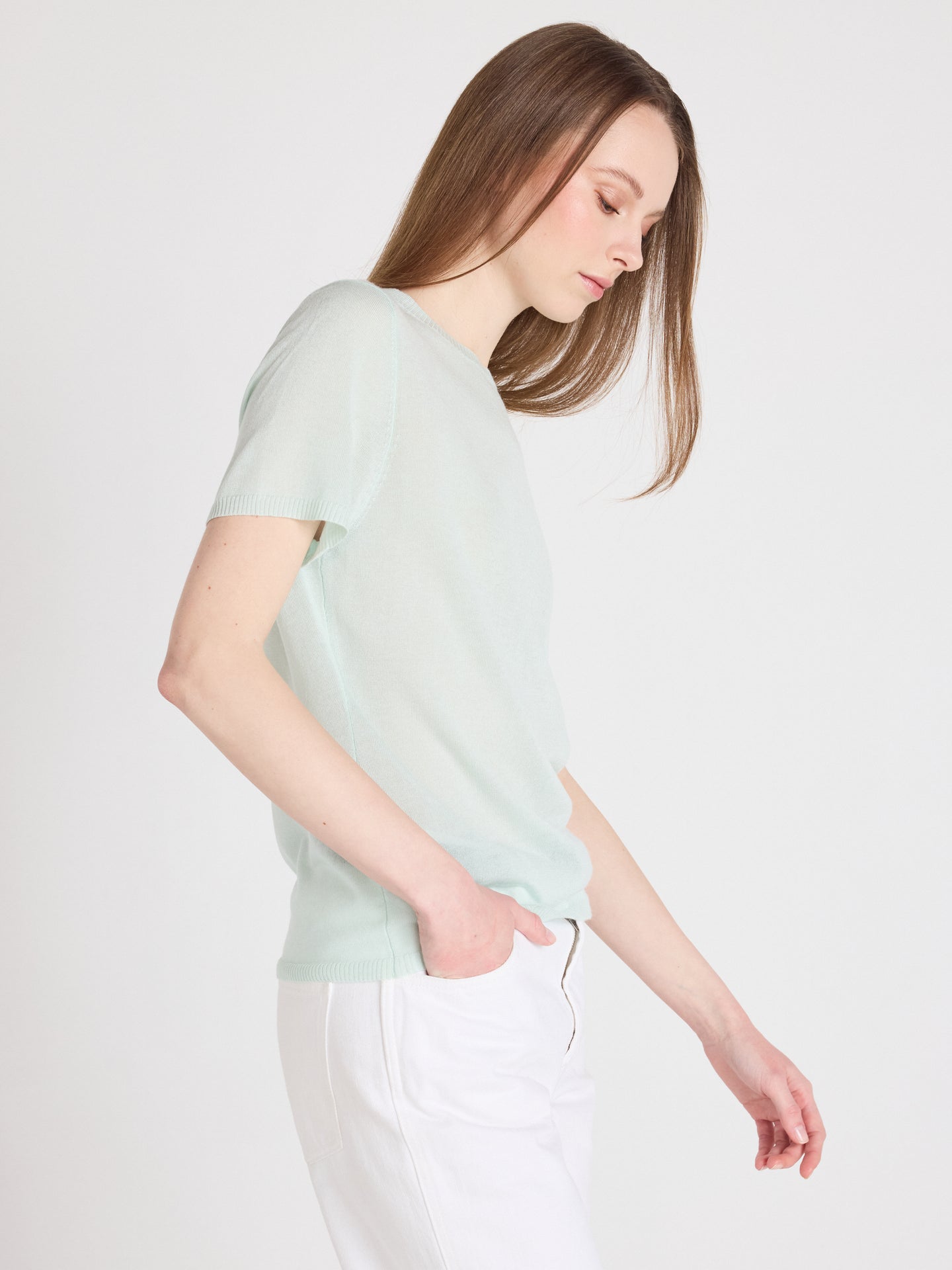 maria Kurzarm pullover - Baumwoll und Kaschmir - mint