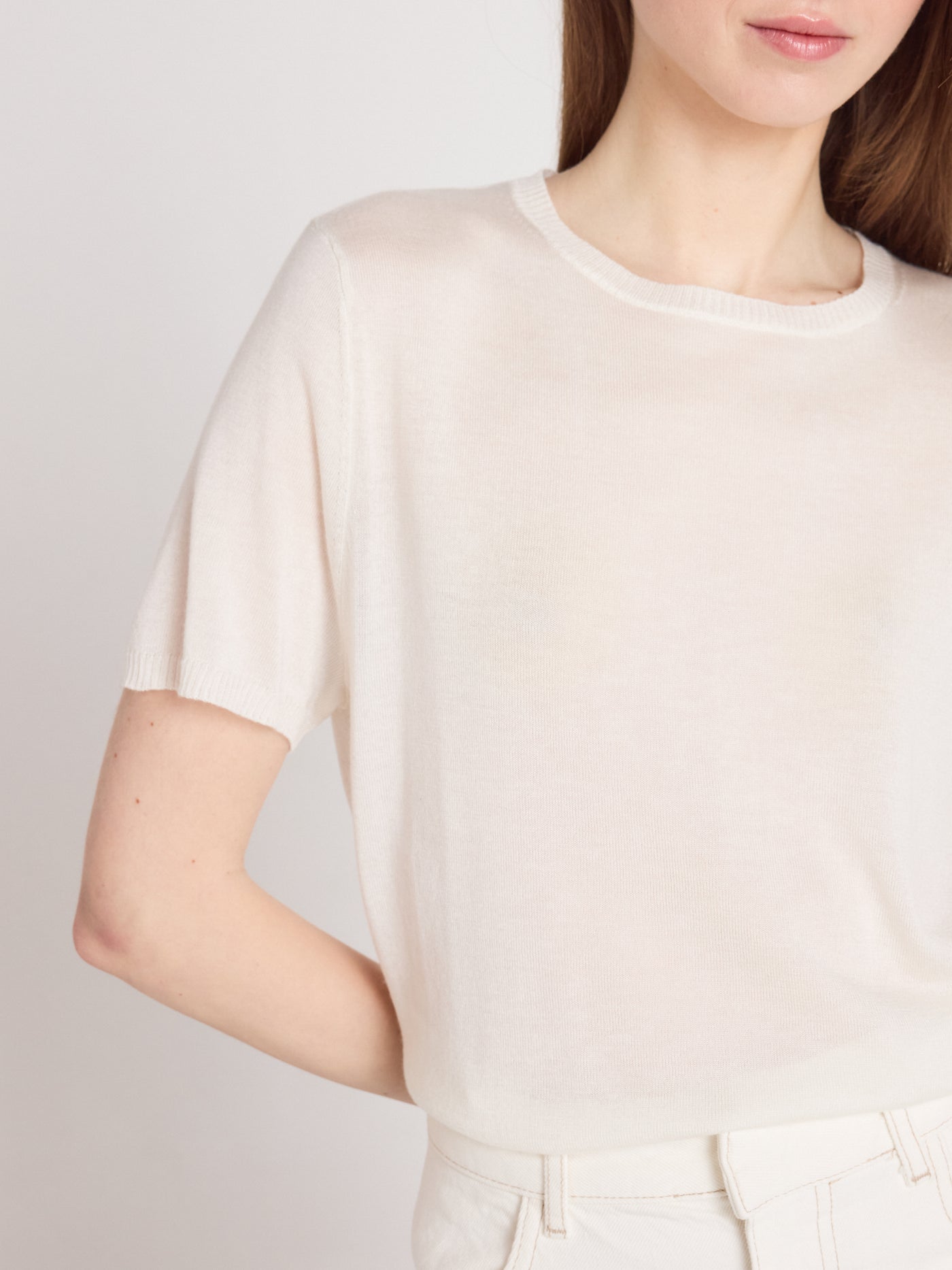 maria - Pull coton cachemire - white