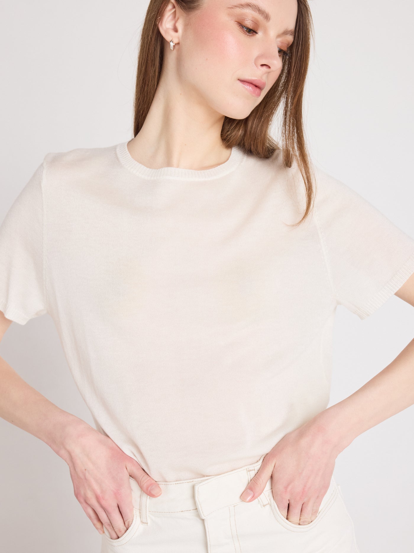 maria - Pull coton cachemire - white