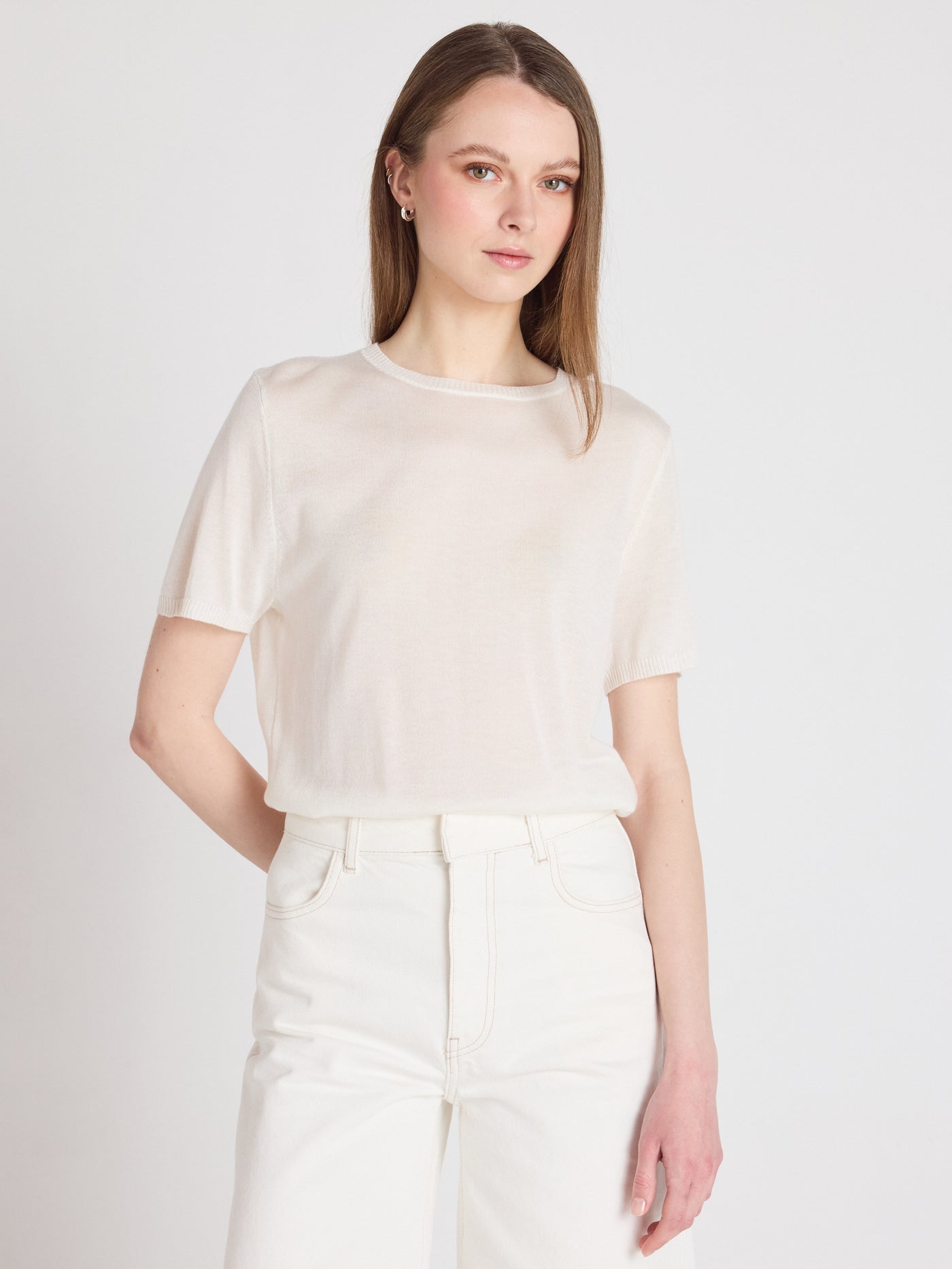 maria - Pull coton cachemire - white