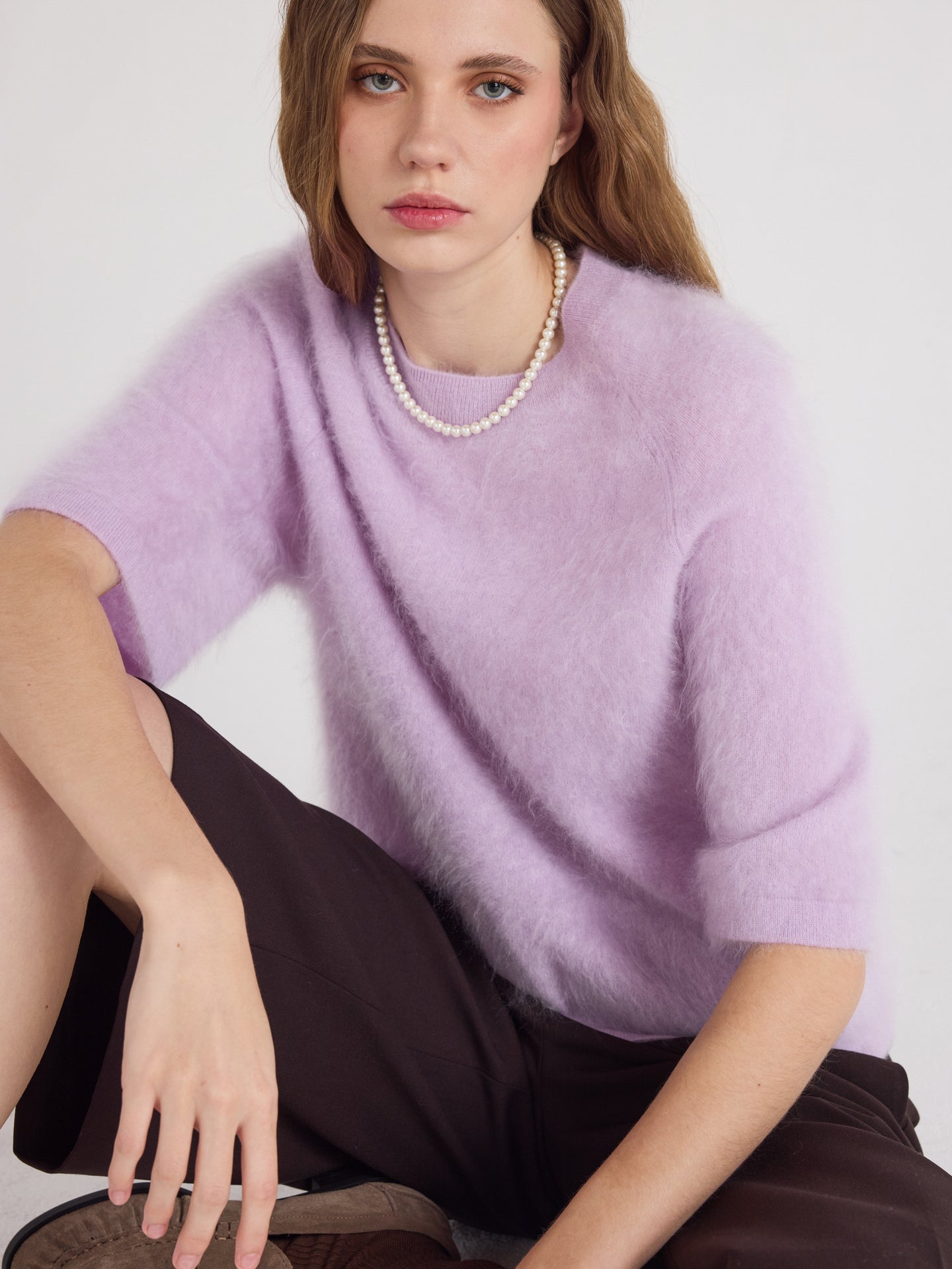 jenna - Brushed cashmere round-neck sweater - lilac