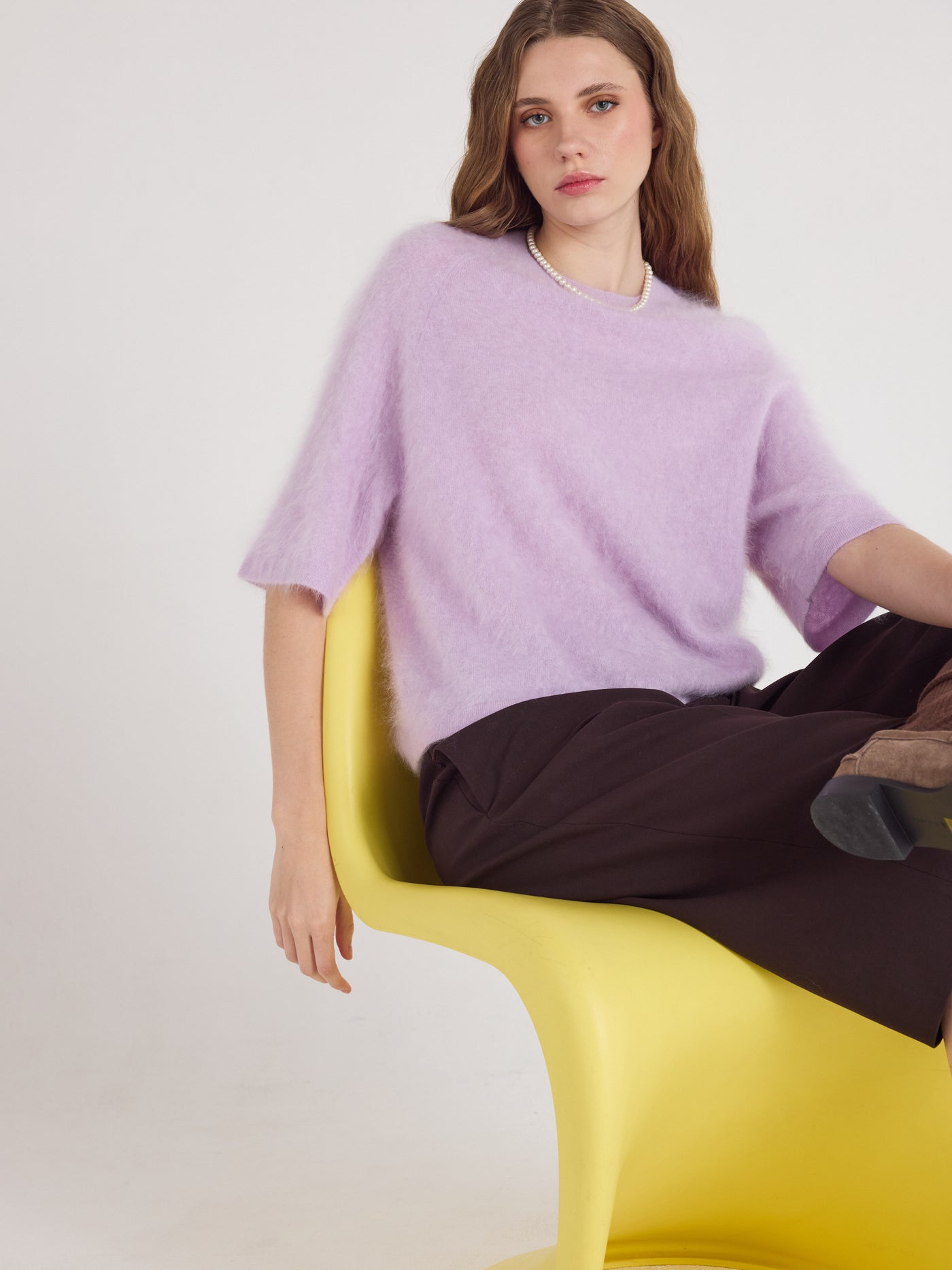 jenna - Pull col rond en cachemire brossé - lilac