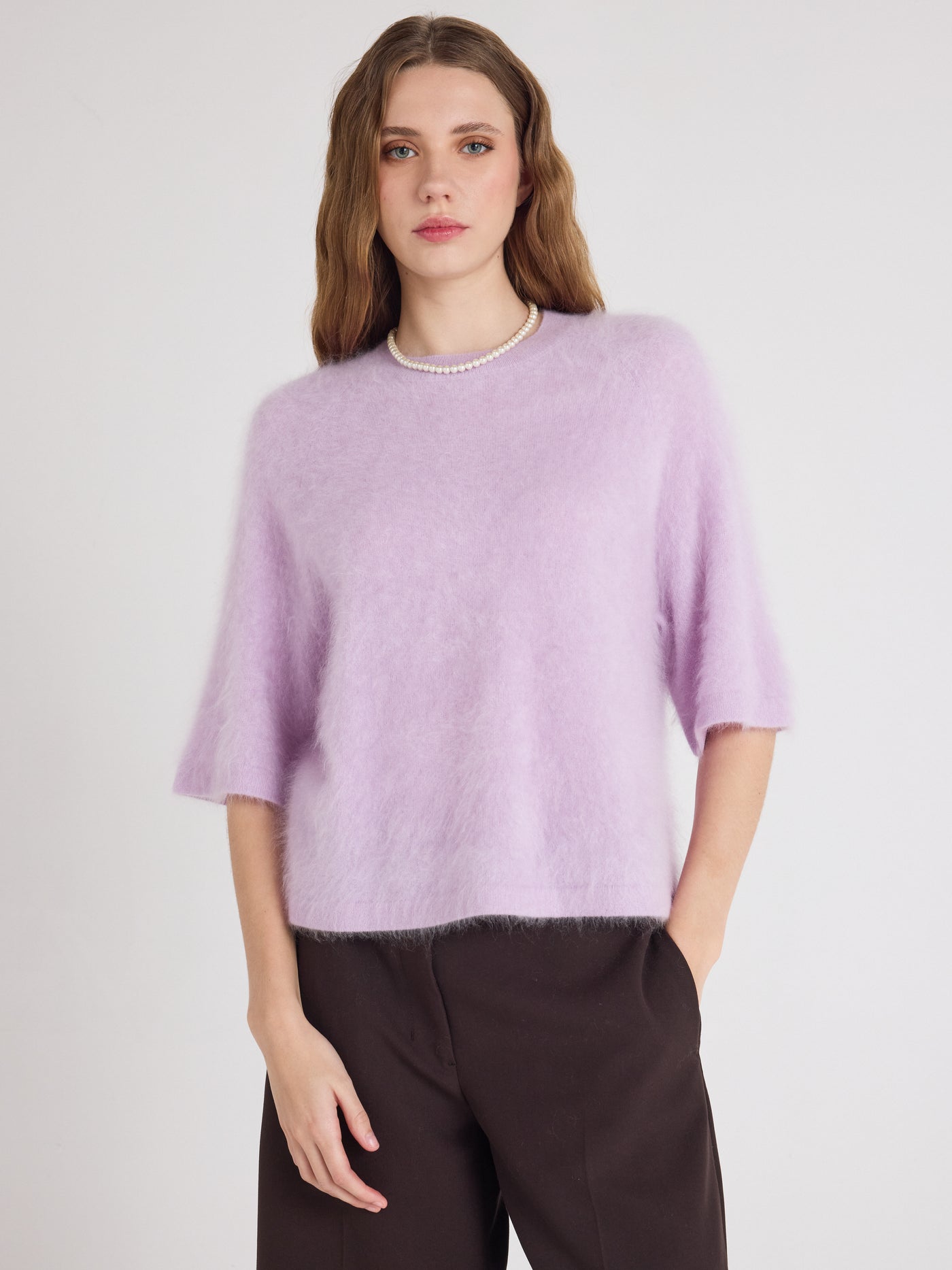 jenna - Pull col rond en cachemire brossé - lilac