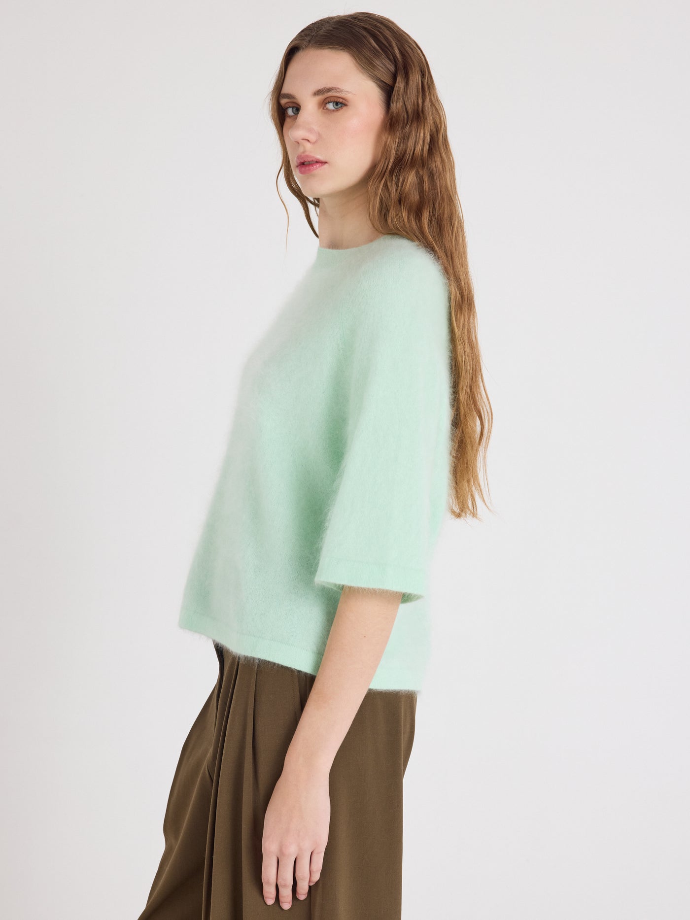 jenna - Pull col rond en cachemire brossé - nile green