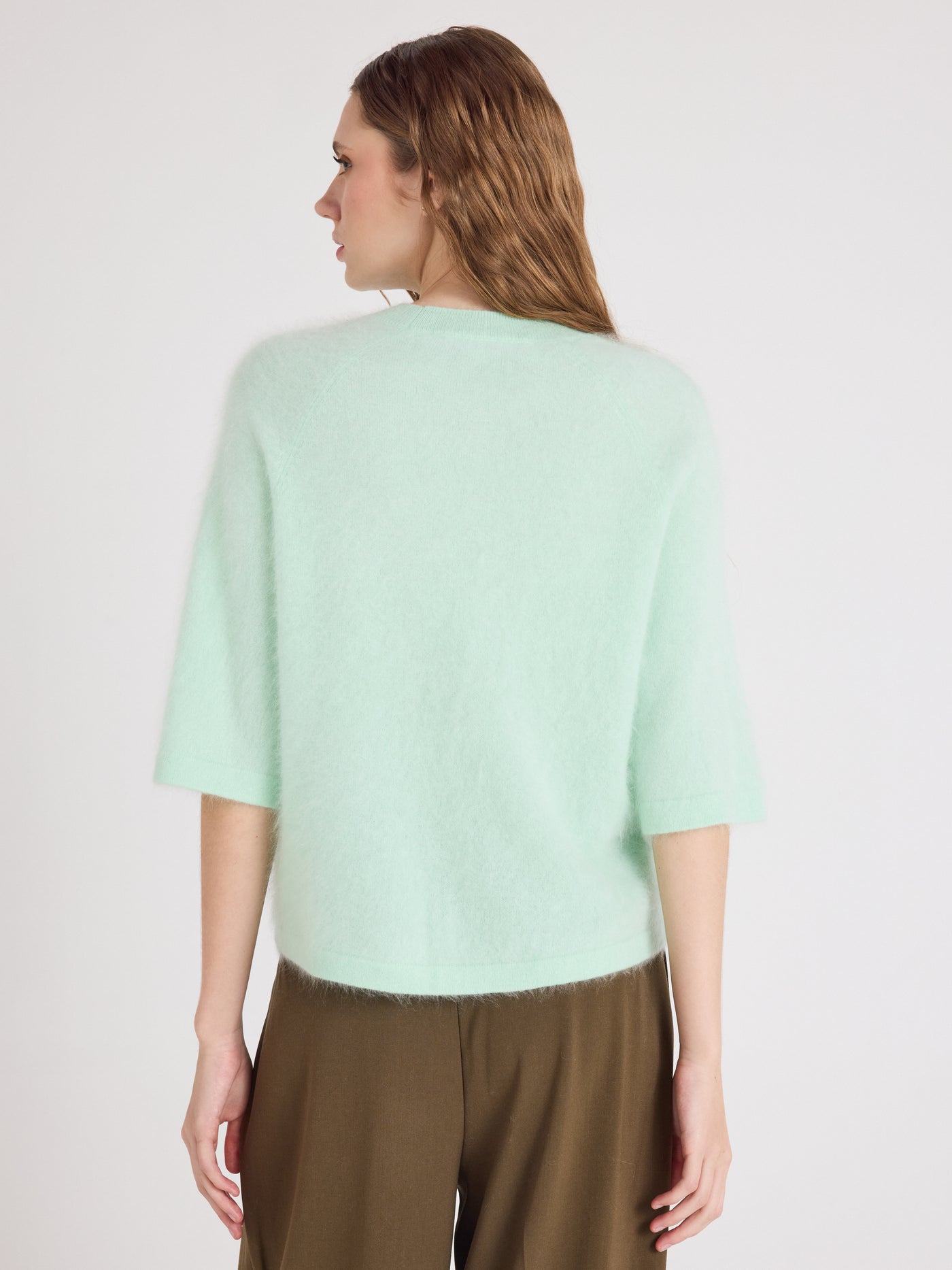 jenna - Pull col rond en cachemire brossé - nile green