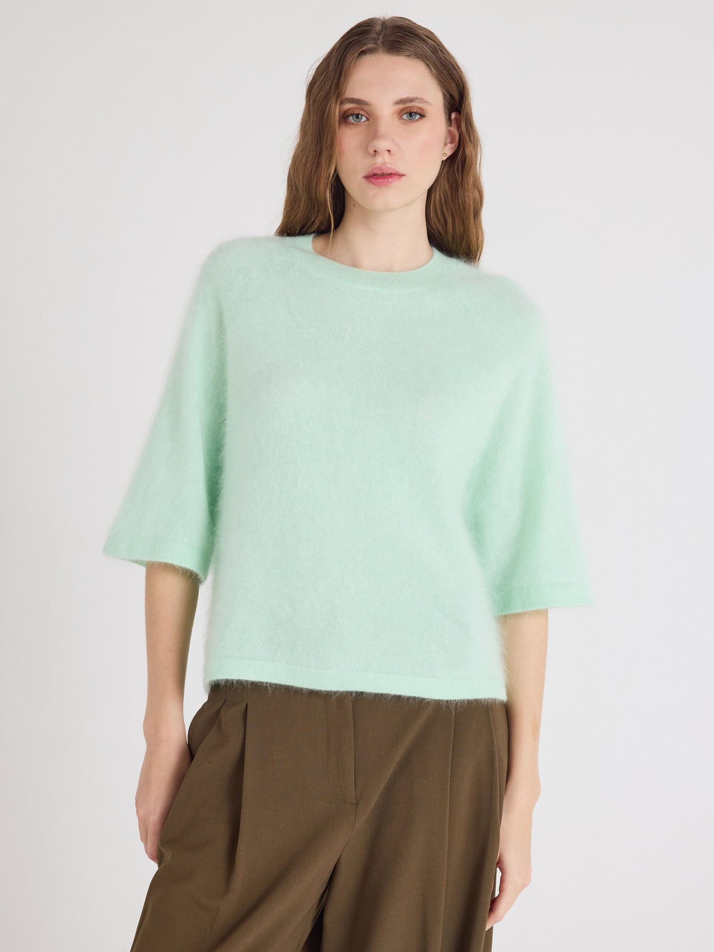 jenna - Pull col rond en cachemire brossé - nile green