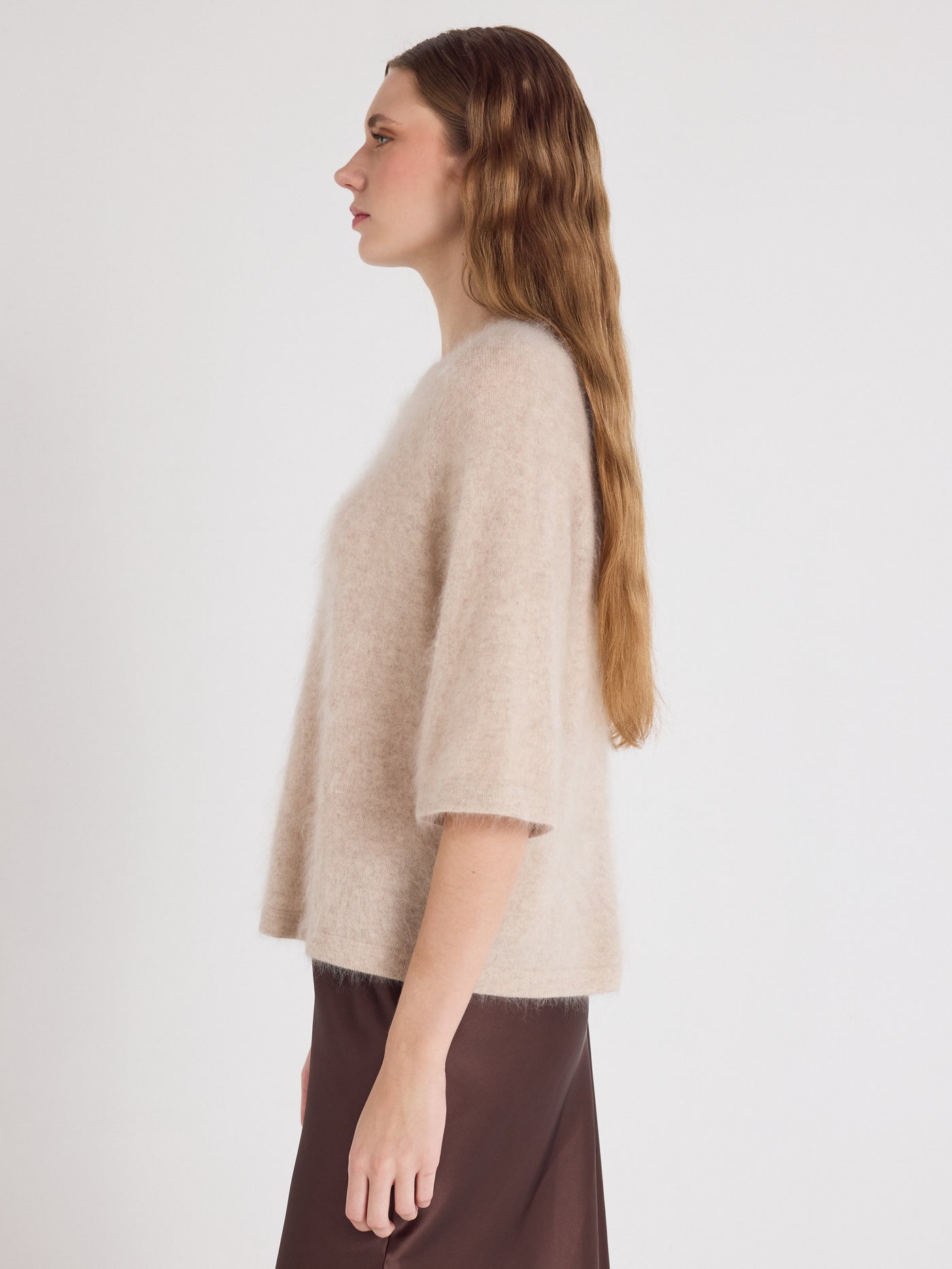 jenna - Brushed cashmere round-neck sweater - oat