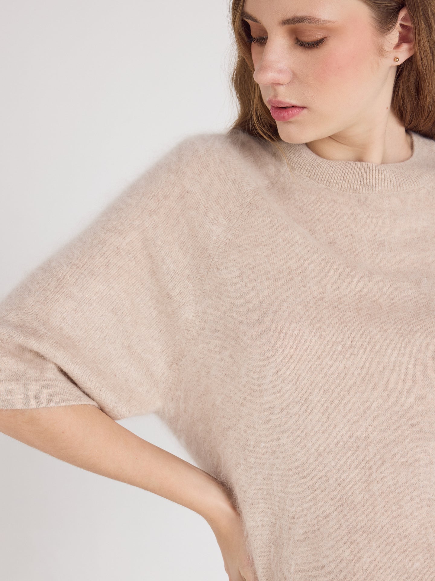 jenna pullover mit Rundhalsausschnitt - gebürstetem Kaschmir - oat