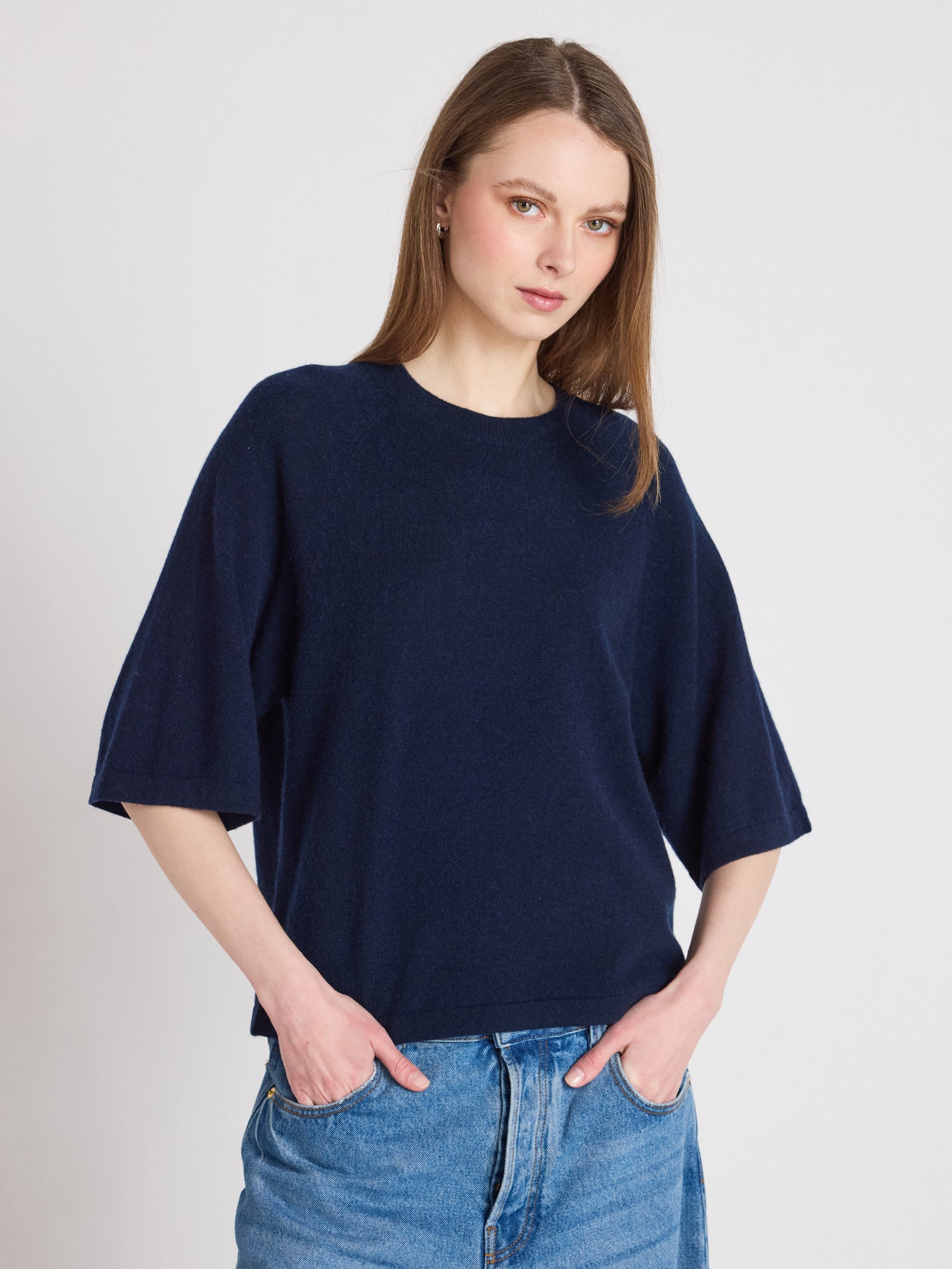 leana round neck sweater - cashmere - navy