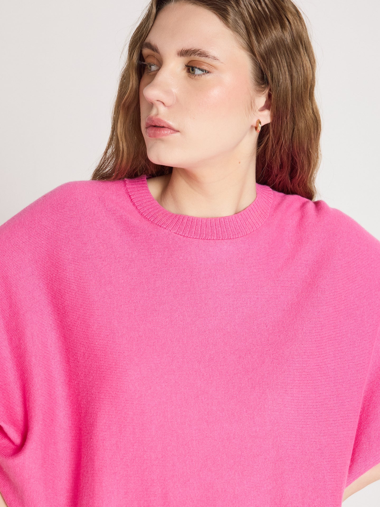 quinn Ponchopullover mit Rundhalsausschnitt - Baumwoll und Kaschmir - flamingo pink