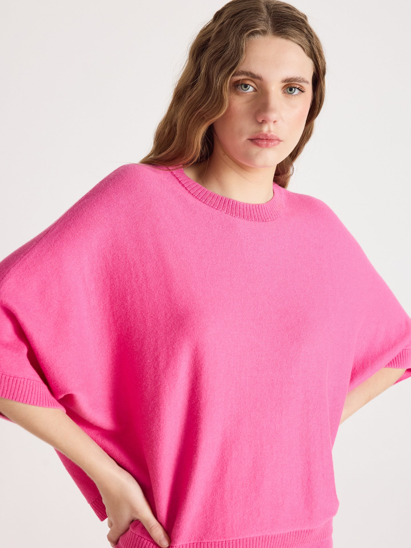 quinn Ponchopullover mit Rundhalsausschnitt - Baumwoll und Kaschmir - flamingo pink